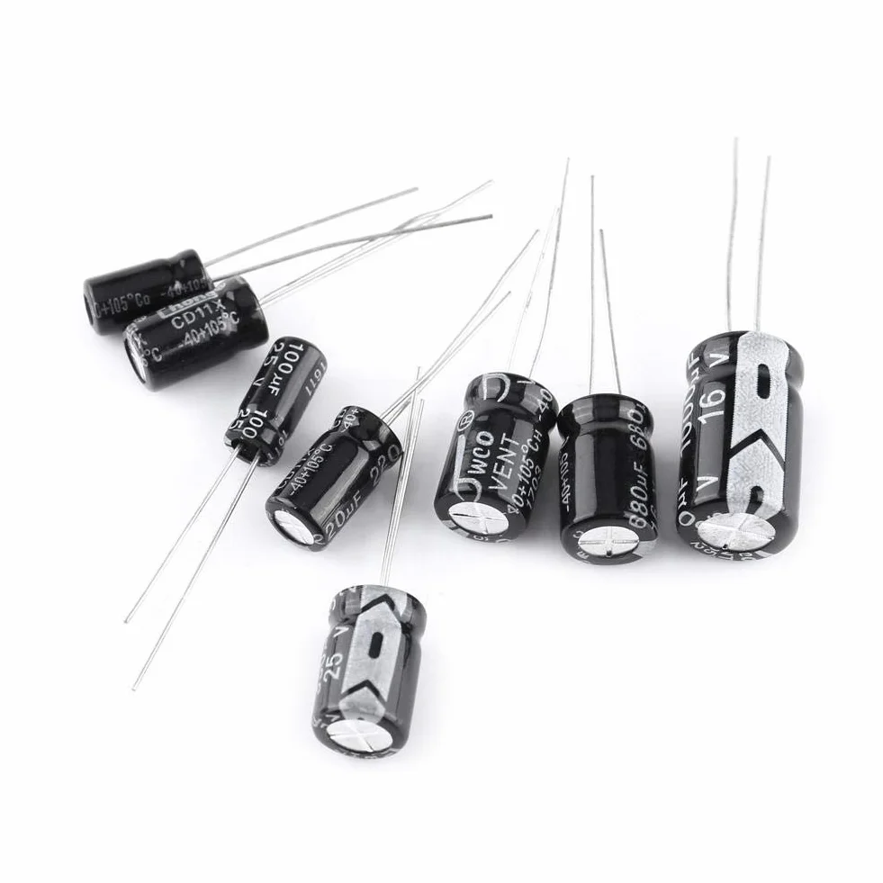Kondensator Elektrolytkondensator 500 stycken 24 värden 10V-50V 0.1UF-1000UF aluminium sortiment lådesats