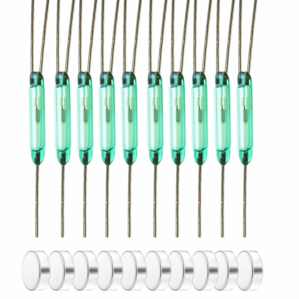 GUUZI 10 szt. Szklany 3-pinowy Kontaktron 2,5 * 14mm Magnetyczny Przełącznik Indukcyjny Elektromagnetyczny Kontaktron z 10 szt. 2 * 6mm Magnetyczny (SPDT, Normalnie Otwarty N/O N/C)