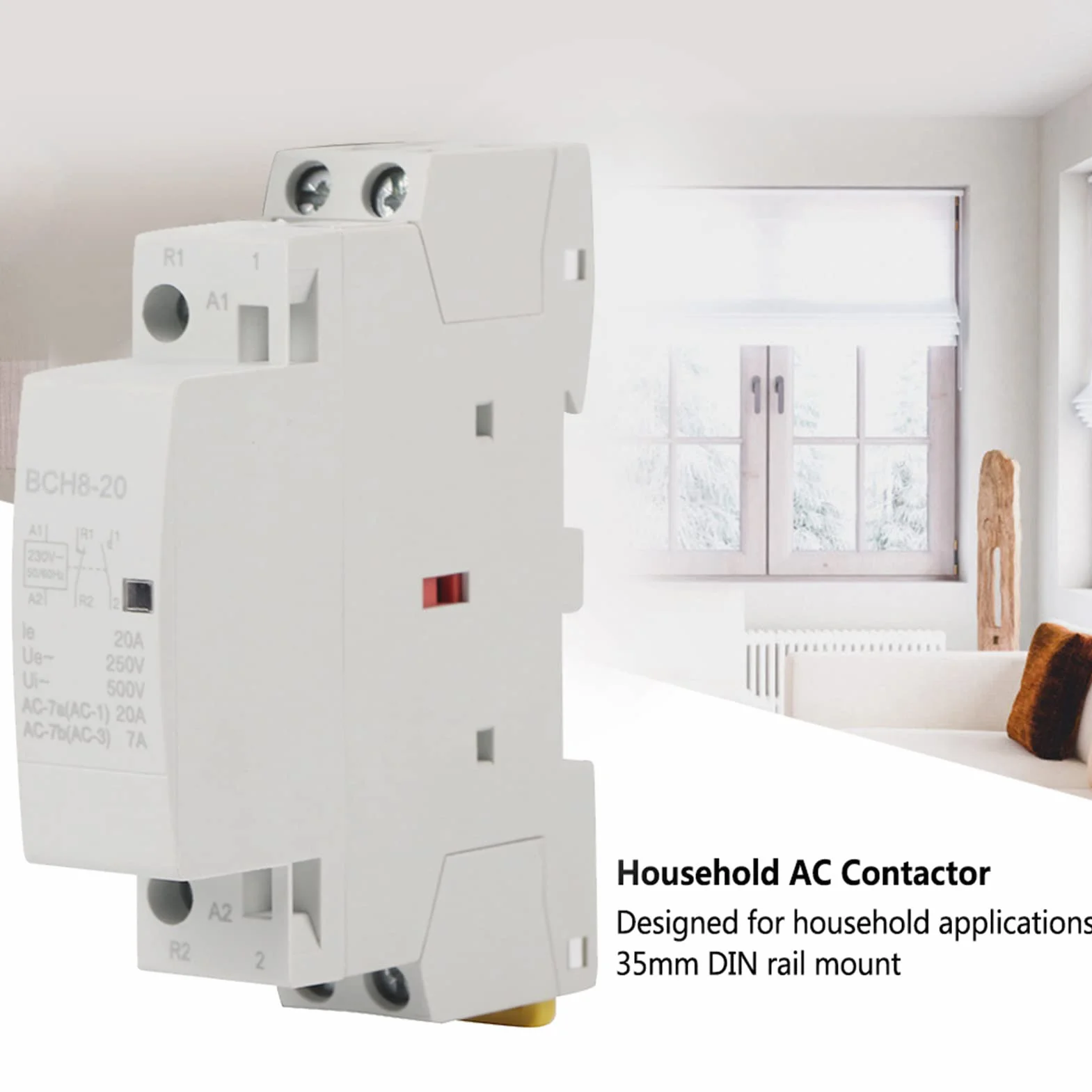 Stycznik AC 2P 1NO 1NC, 20A 24V 220V/230V 50/60Hz Domowy stycznik AC Montaż na szynie DIN Zaprojektowany do użytku domowego elektrycznego i elektronicznego (220V/230V)