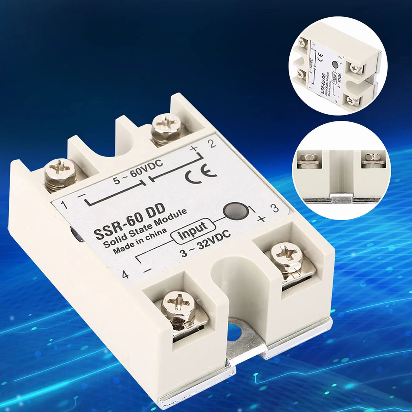 Solid State Relay, 60 A Solid State Relay Solid State Relay Przekaźnik półprzewodnikowy Jednofazowy, DCDC Solid State Relay SSR60DD 60 A 332 V DC 5200 V DC SSR
