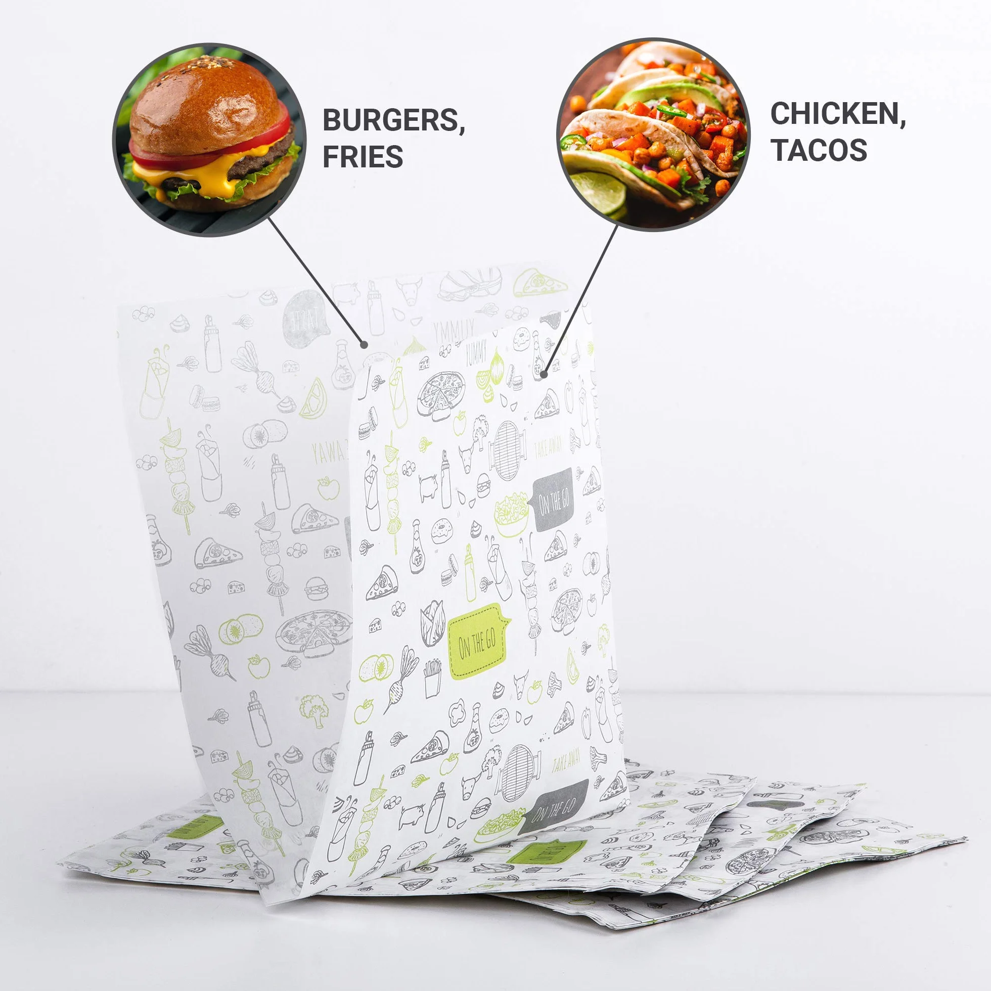(opakowanie zawiera 400 sztuk) Oldnews, opakowanie do majsterkowania 170 x 170 mm papier Merchandise 17 x 17 cm worek na lunch puszka na żywność burgery frytki