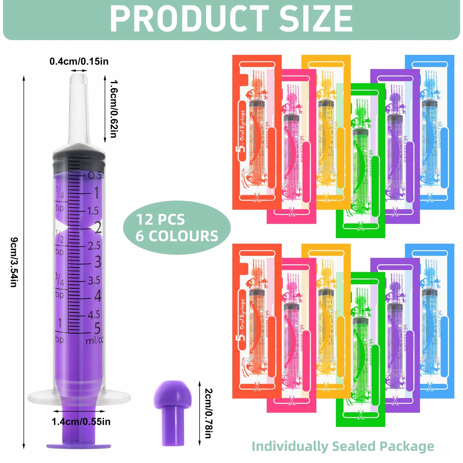 Strzykawka plastikowa 5 ml z pokrywką, strzykawka z siarą, mała strzykawka wielokrotnego użytku, strzykawka bez igły, strzykawka do pomiaru, dozowania, karmienia zwierząt, laboratorium (6 kolorów)