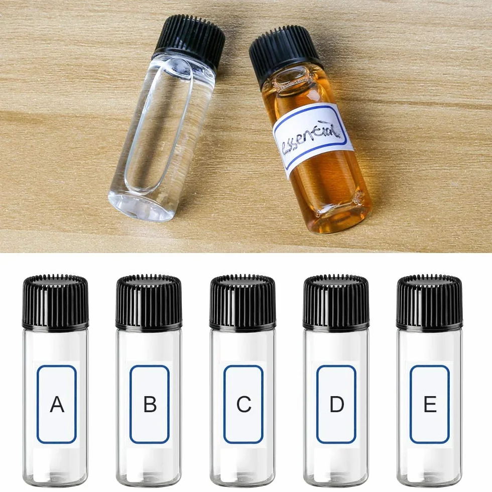 Szklane buteleczki 5 ml 24 sztuki z zakrętką i korkiem do przechowywania próbek olejków