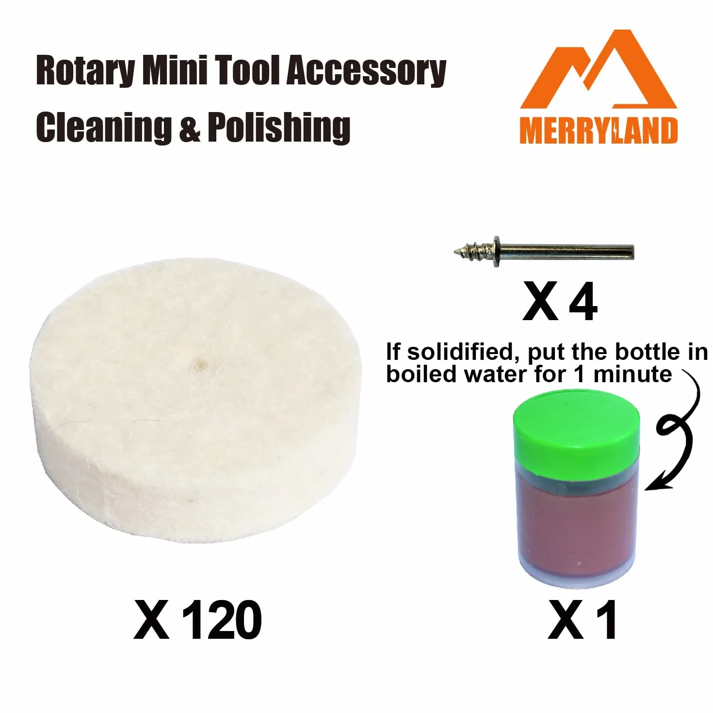 Merryland Filcowa Tarcza Polerska Do Dremel 125szt, Tarcza Polerska 25mm 120szt Element Polerujący 1szt I Trzpień 4szt, Zestaw Akcesoriów Do Narzędzi Obrotowych Elektronarzędzie DIY, RMTA125C1