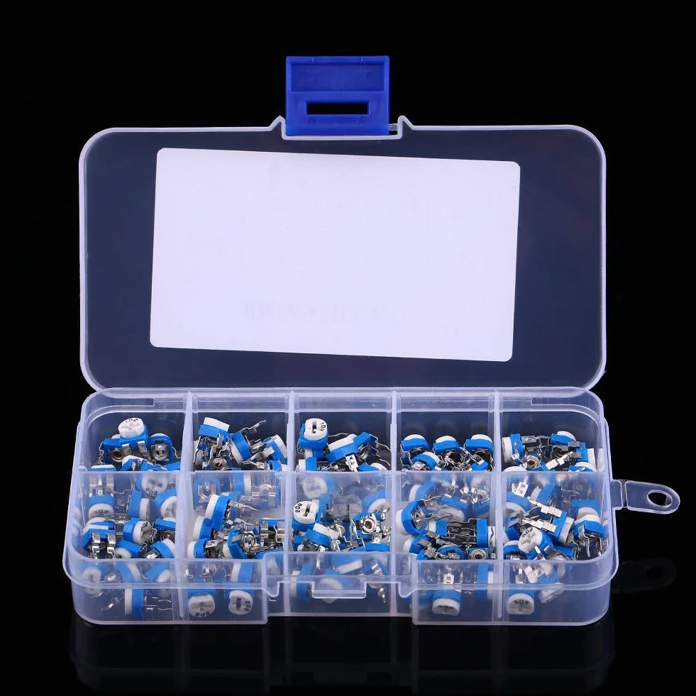 Rezystor zmienny 10 Wartość 500 Ohm-1M Ohm Potencjometr membranowy Reostat Trimpot Asortyment-100 szt., Rezystor
