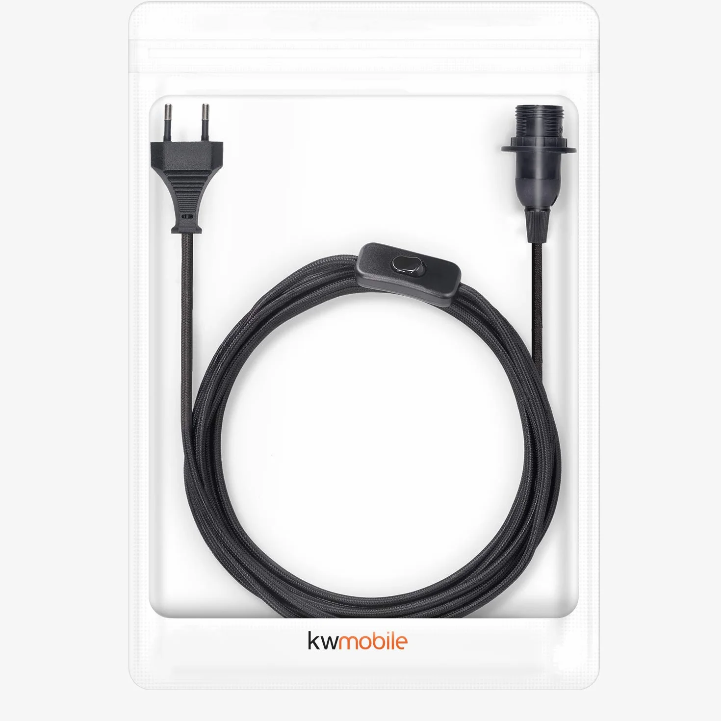 kwmobile Oprawa lampa E14 z przełącznikiem - kabel tekstylny 5 m - przewód zasilający z pierścieniem śrubowym przełącznik - zawieszenie lampa, czarny