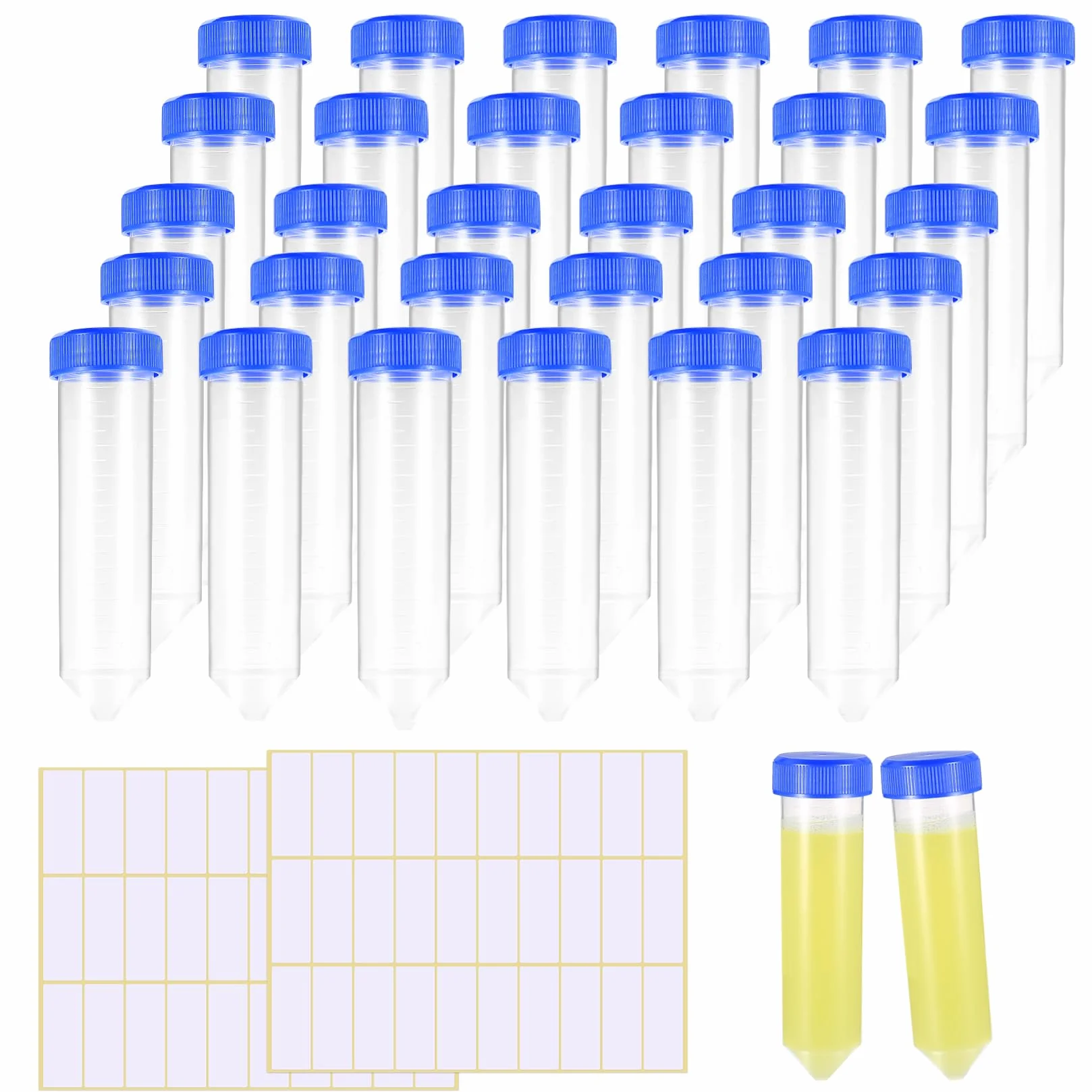 26 sztuk 50ml plastikowych probówek z zakrętkami, probówki wirówkowe 50ml, puste pojemniki na próbki z zakrętką, pojemniki na próbki do laboratorium, płynów, przypraw, z naklejkami