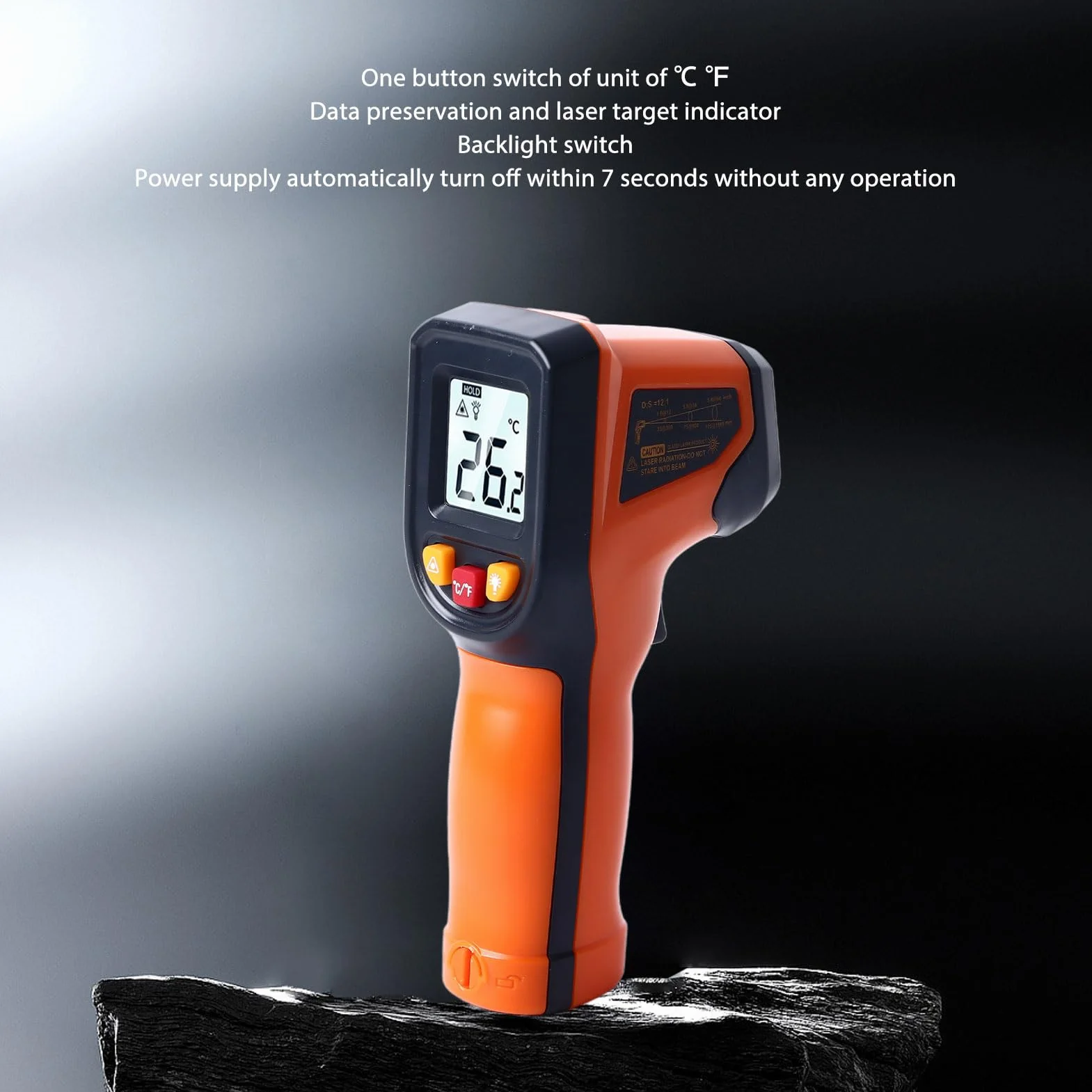 Pistolet do Termometru na podczerwień, -50~600 ℃ (-58~1112 ℉) Bezdotykowy Ręczny Cyfrowy Pistolet do Pomiaru Temperatury na podczerwień do Gotowania żywności Cyfrowy