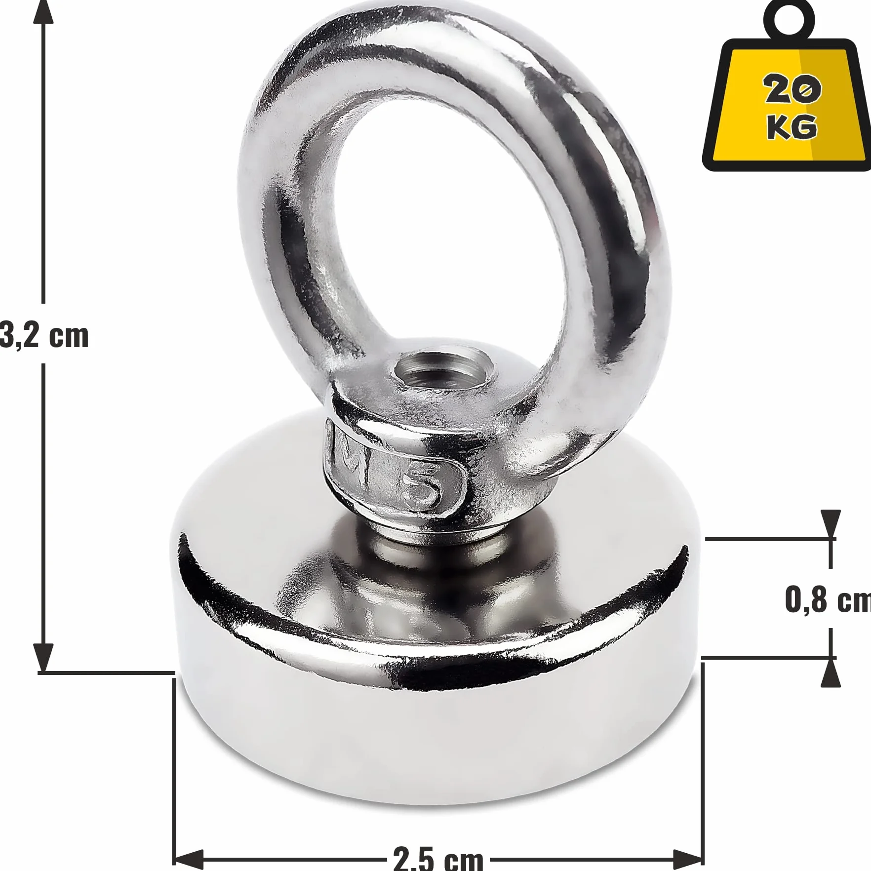 Sensei Magnes neodymowy oczkowy Ø25 x H32 mm 20 kg udźwigu stalowy
