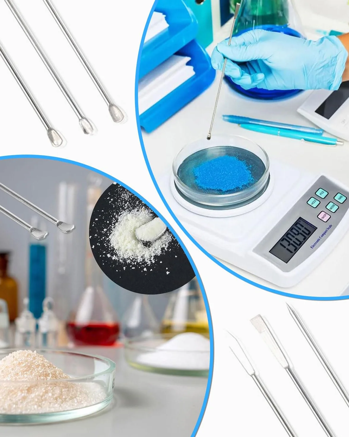 Szpatułka laboratoryjna 22 cm stal nierdzewna podwójna głowica 3 sztuki