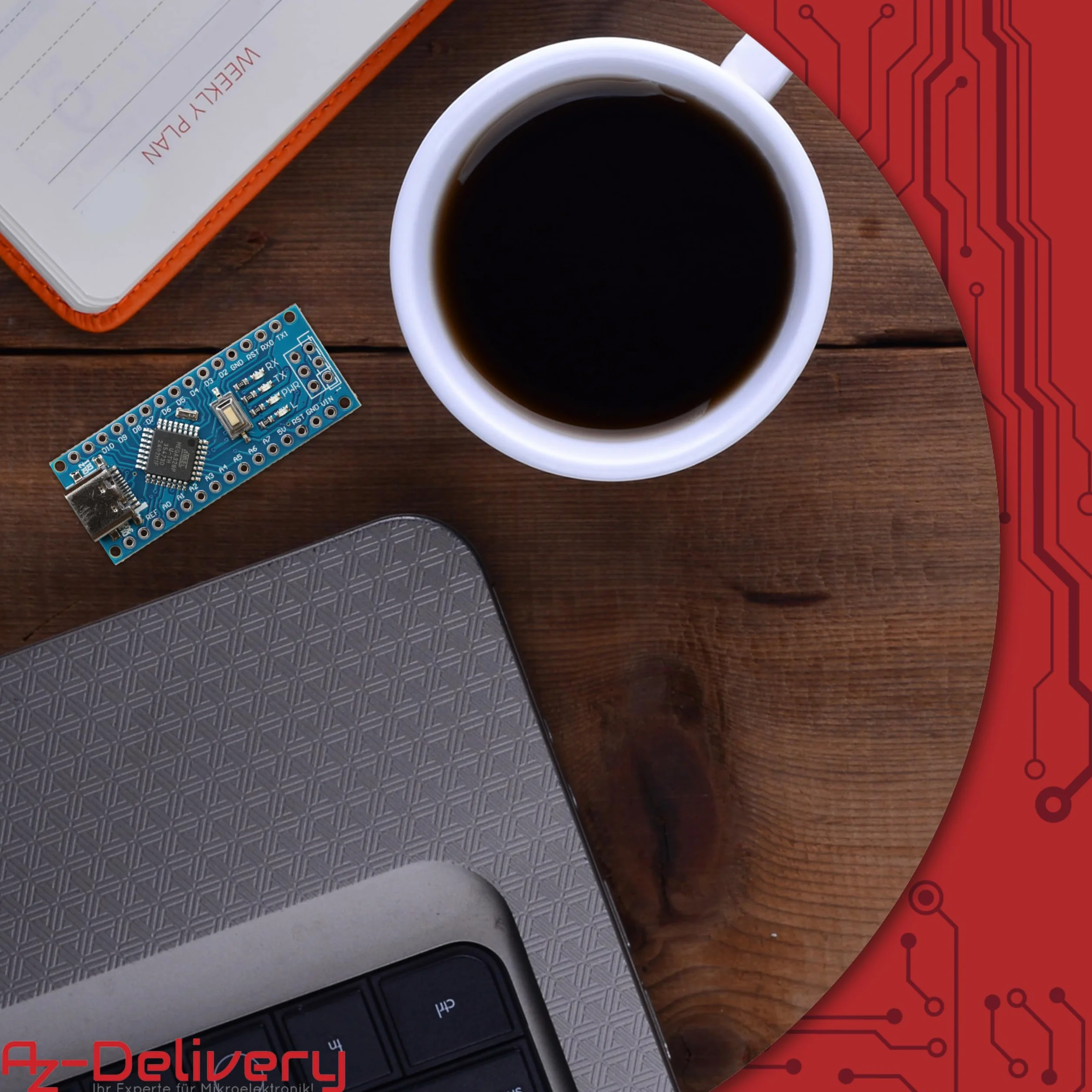 AZDelivery AZ-Nano V3-Board Zestaw z Przyłączem USB-C | Atmega CH340 Chip | Kompatybilny z Arduino i Arduino Pro Micro | W Zestawie E-Book