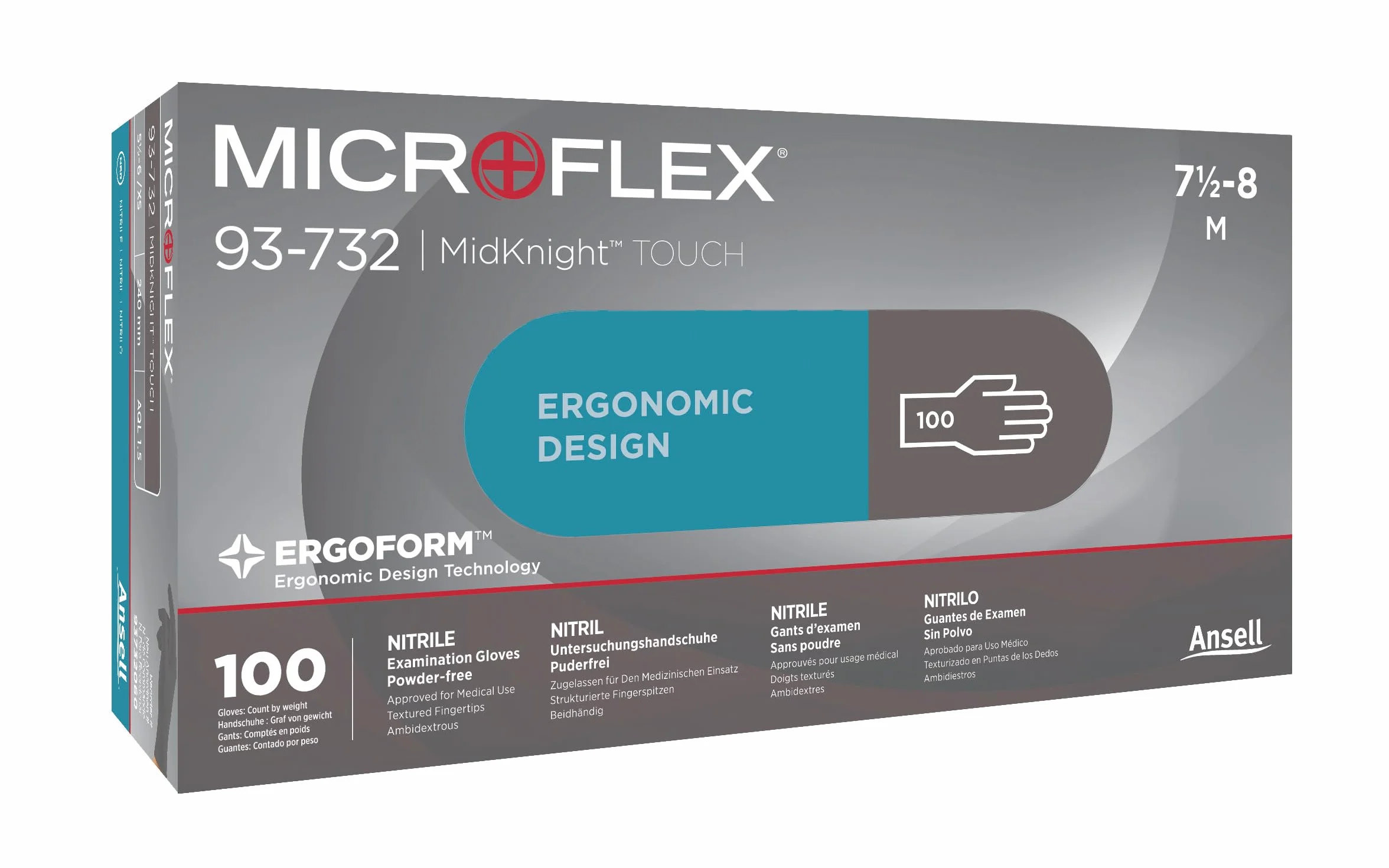 Ansell Microflex 93-732 Nitrylowe Rękawice Jednorazowe, Bezlateksowe, Bezpudrowe, Dopuszczone Do Kontaktu Z Żywnością, Uniwersalne, Ochrona Mechaniczna I Chemiczna, Czarne, XL (100 Rękawic)
