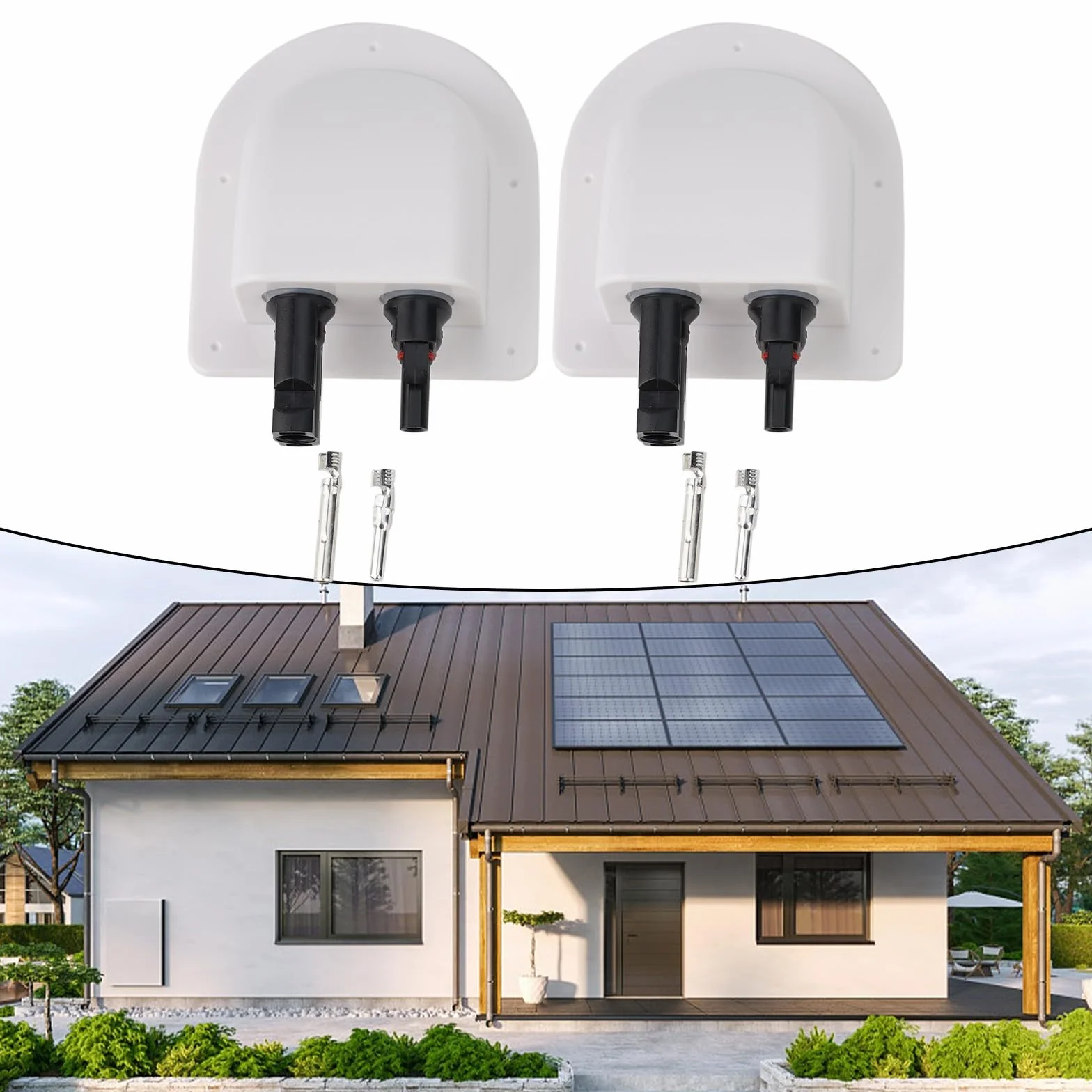 Besttoolifes Podwójny dławik wejściowy, wodoodporny solarny wspornik fotowoltaiczny z tworzywa sztucznego, zakrzywione złącze kablowe ABS, podwójny kabel, obudowa wejściowa do paneli słonecznych,