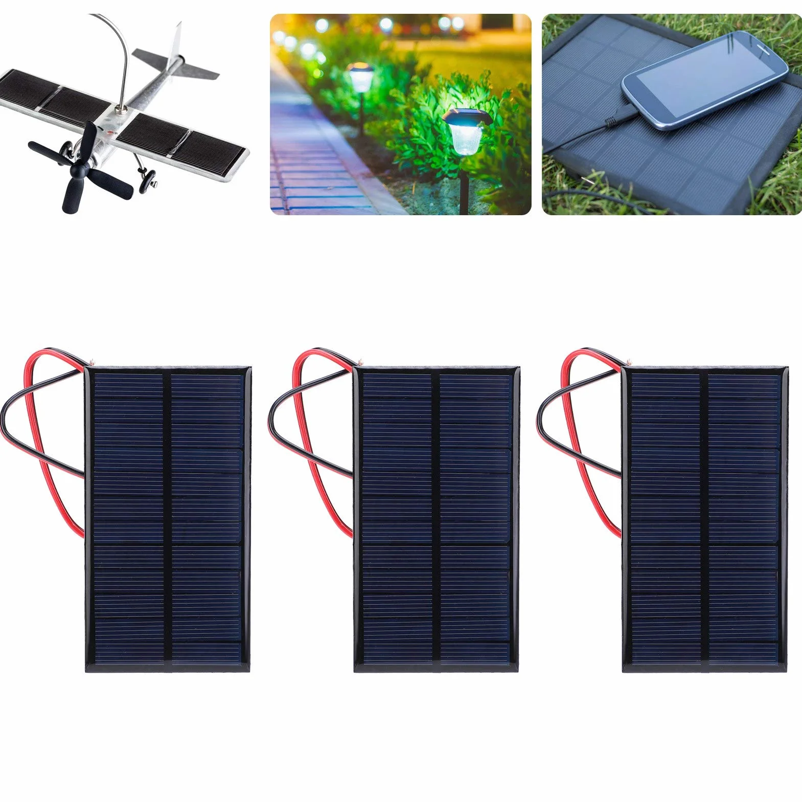 Eujgoov 3 Szt. Panel Słoneczny DC 6V 1W Moduł Polikrystalicznego Ogniwa Słonecznego Mikro Panel Słoneczny do ładowarki Baterii Słonecznych