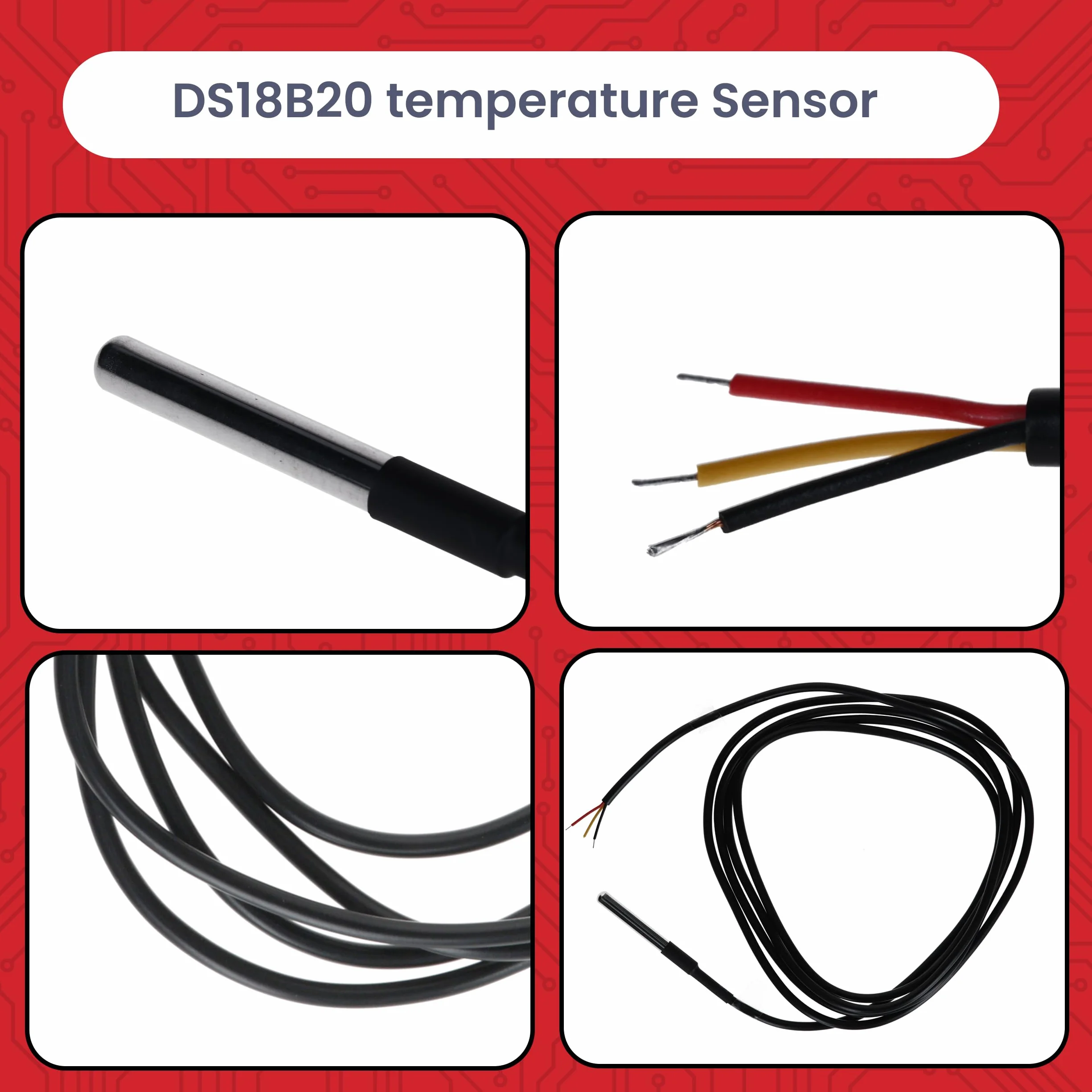 AZDelivery 5 x DS18B20 czujnik temperatury kabel cyfrowy ze stali nierdzewnej wodoszczelny Arduino Raspberry Pi