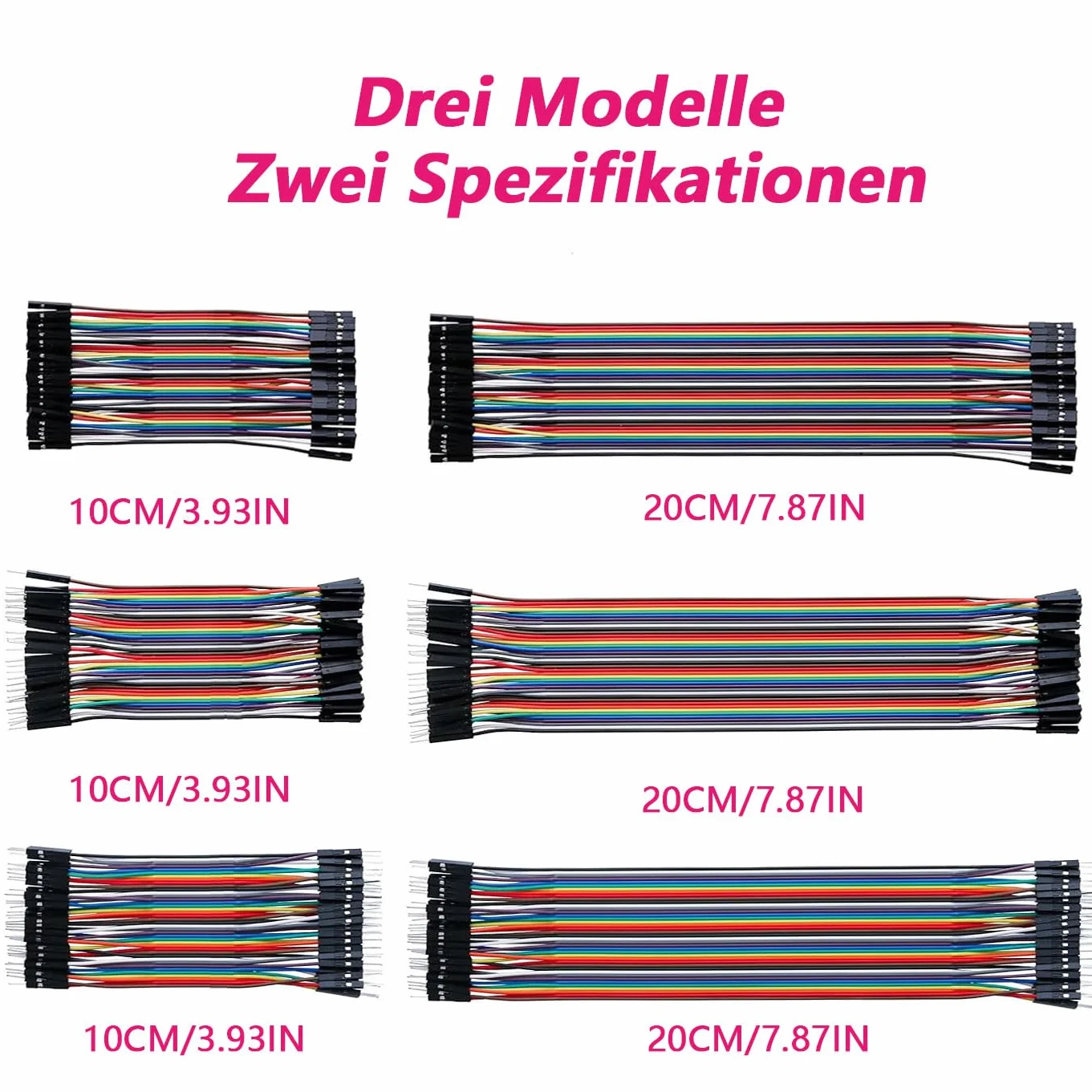 Jumper Wire 40x 10cm, 40x 20cm, męski do męskiego, żeński do żeńskiego, męski do żeński przewody typu Jumper Wire łącznie 240 artykułów Breadboard, kable mostki 28AWG mostki druciane do M2M/F2M/F2F