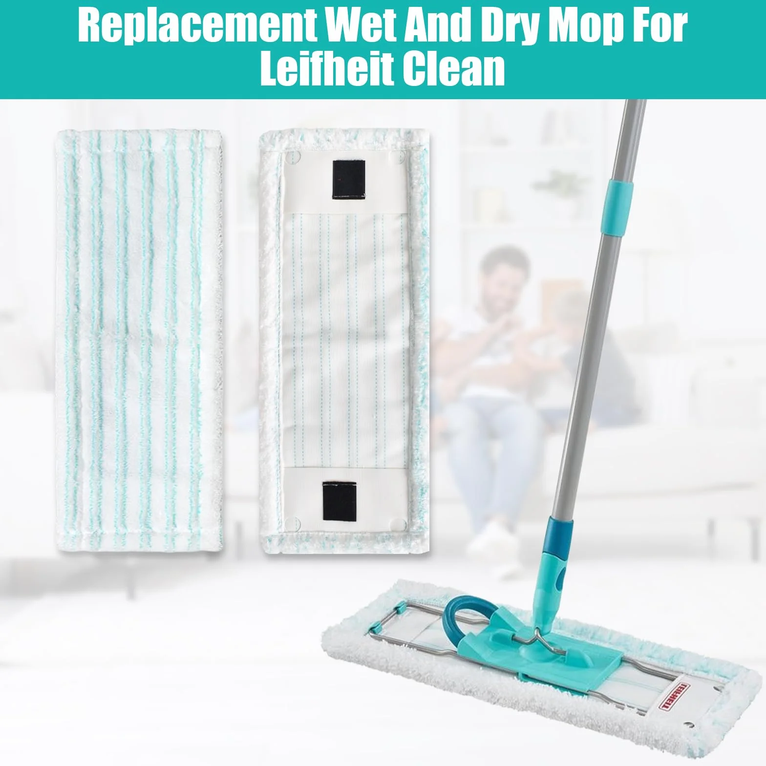 6 wymiennych mopów do Leifheit Clean, 38 x 15 cm, pokrowce zamienne z mikrofibry, czyszczące i chłonne płaskie etui, uniwersalne pokrowce na wszystkie podłogi