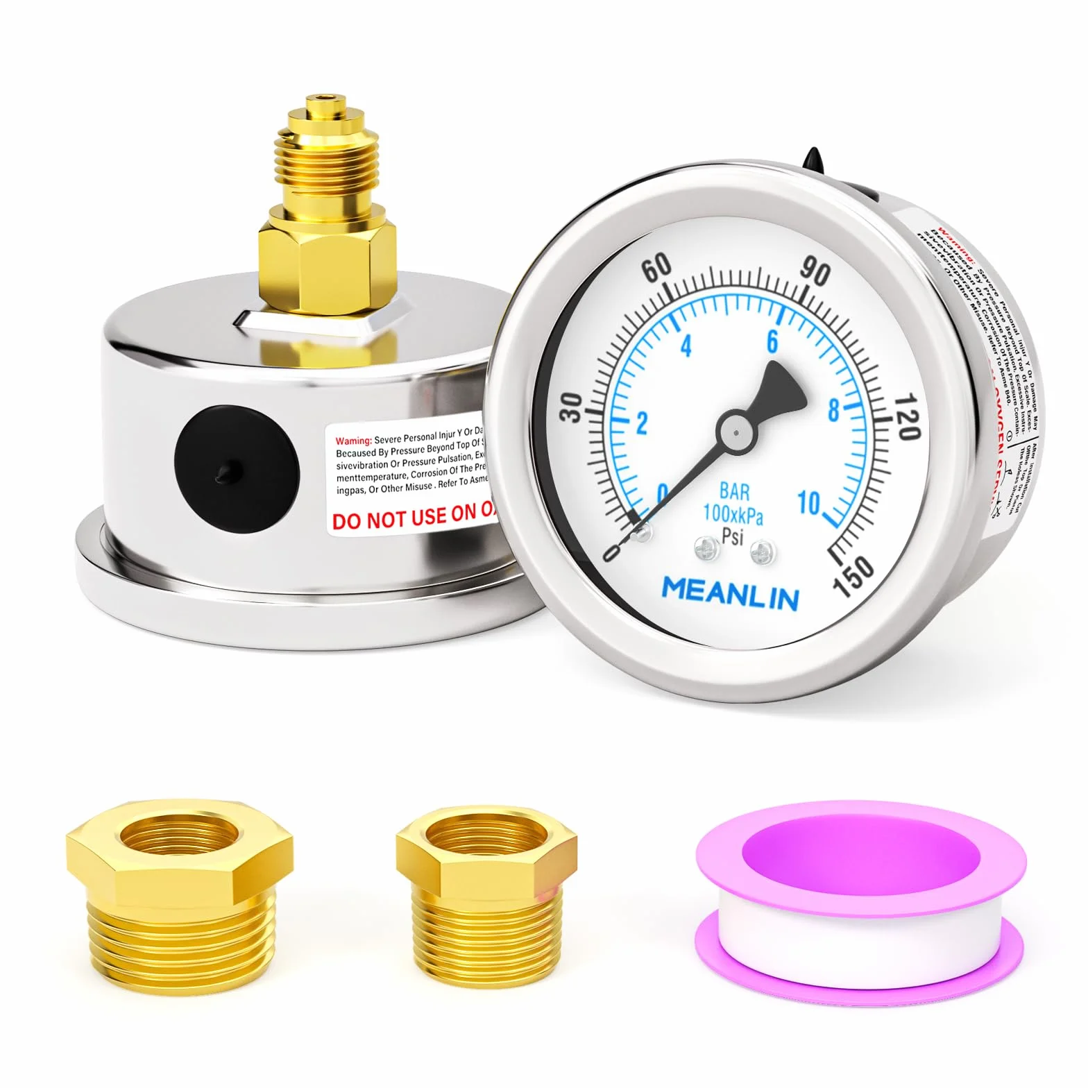 MEANLIN MEASURE Manometr ze stali nierdzewnej 0~10BAR 0~150PSI 2" FACE DIAL wodoodporny 1/8" BSP