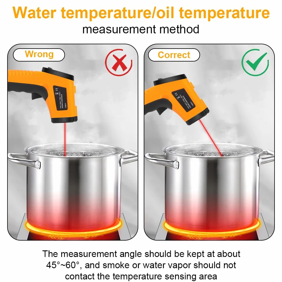 HOTUT Cyfrowy termometr na podczerwień 50°C ~ 550°C (-58°F ~ 1022°F), bezdotykowy laserowy pistolet temperaturowy z regulacją emisyjności, do gotowania/zamrażania, z termometrem do mięsa i torbą