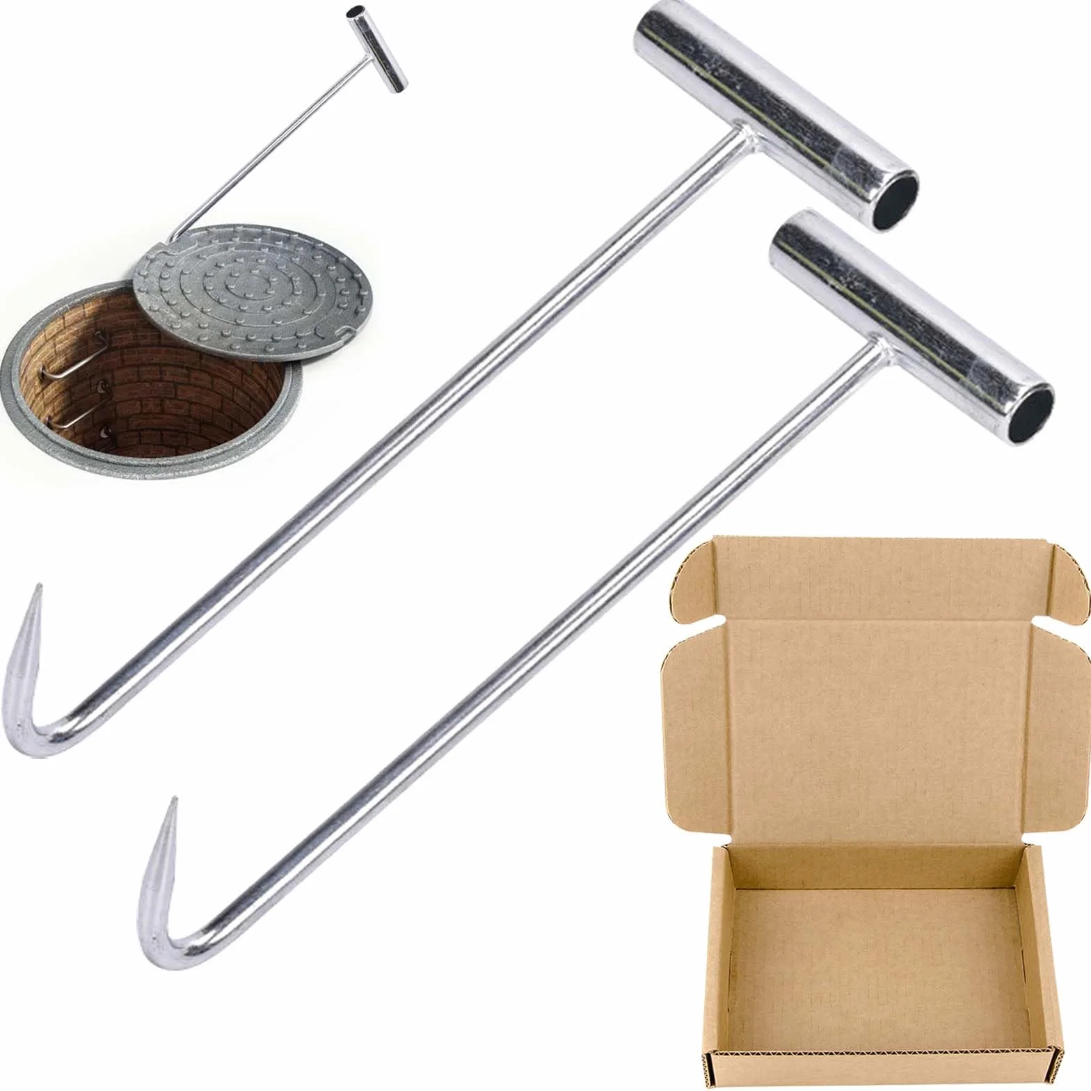 Hak do podnoszenia pokrywy kanału ze stali nierdzewnej 30 cm, 2 sztuki