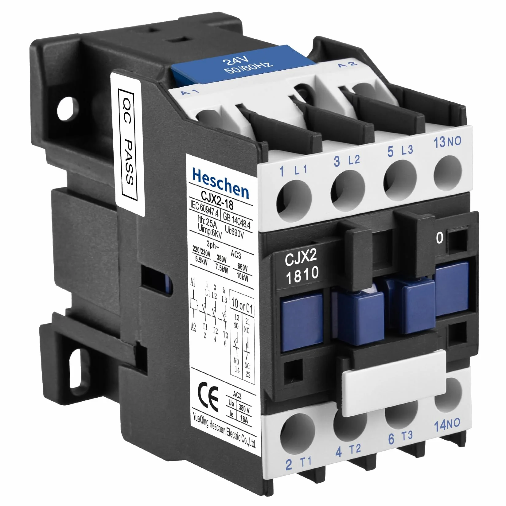 Heschen CJX2-1810 24V 50/60Hz Cewka 3P 3-biegunowa normalnie otwarta Ie 18A Ue 380V