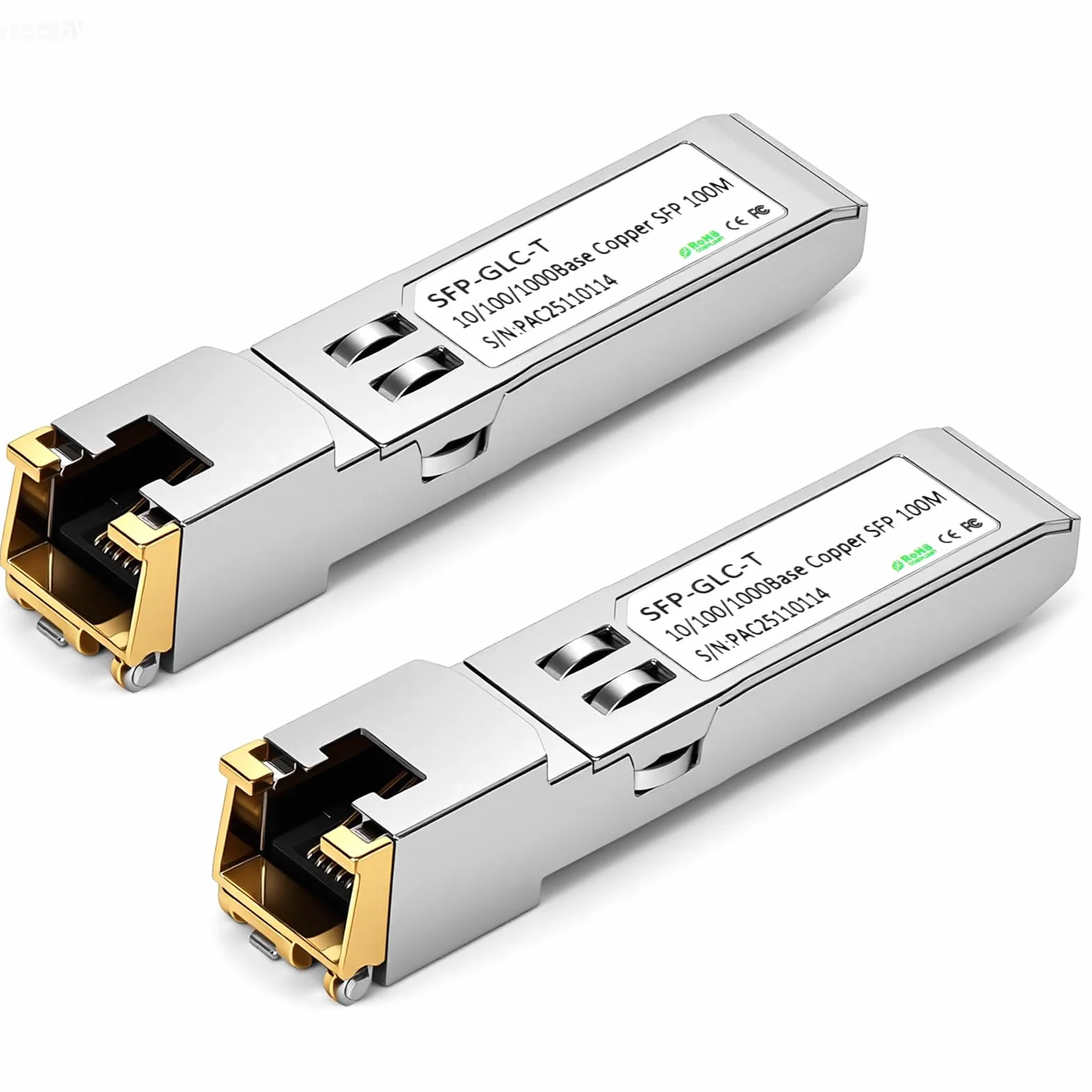 OFFCUP Miedziany moduł SFP do RJ45, 2 szt. SFP Base-T do 100 metrów, nadawca Mini-GBIC kompatybilny z Cisco SFP-10G-TS Ubiquiti UF-RJ45-10G Netgear Mikrotik D-Link Supermicro
