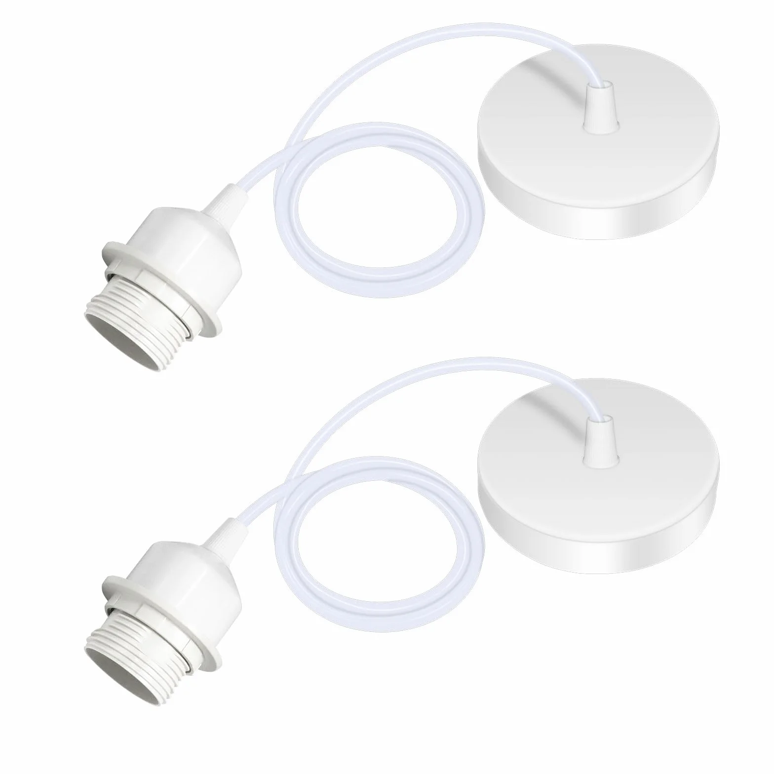 Caldarax 2 sztuki zawieszek do lampa E27, z pierścieniem mocującym, gwint E27, z regulowanym kablem o długości 100 cm, "zrób to sam", do sufitu, salonu (białe)