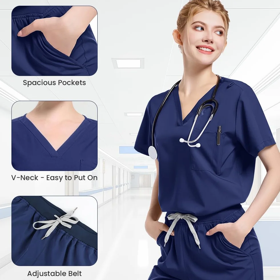 Uniforms Uniform Uniform Uniform Sanitary Uniforms Sanitary Set z kasakiem i spodniami, Szczyt Kołnierz z krótkim rękawem, Uniform Sanitarny Mundur męski Elastyczny Klinika Szpital Weterynaryjny