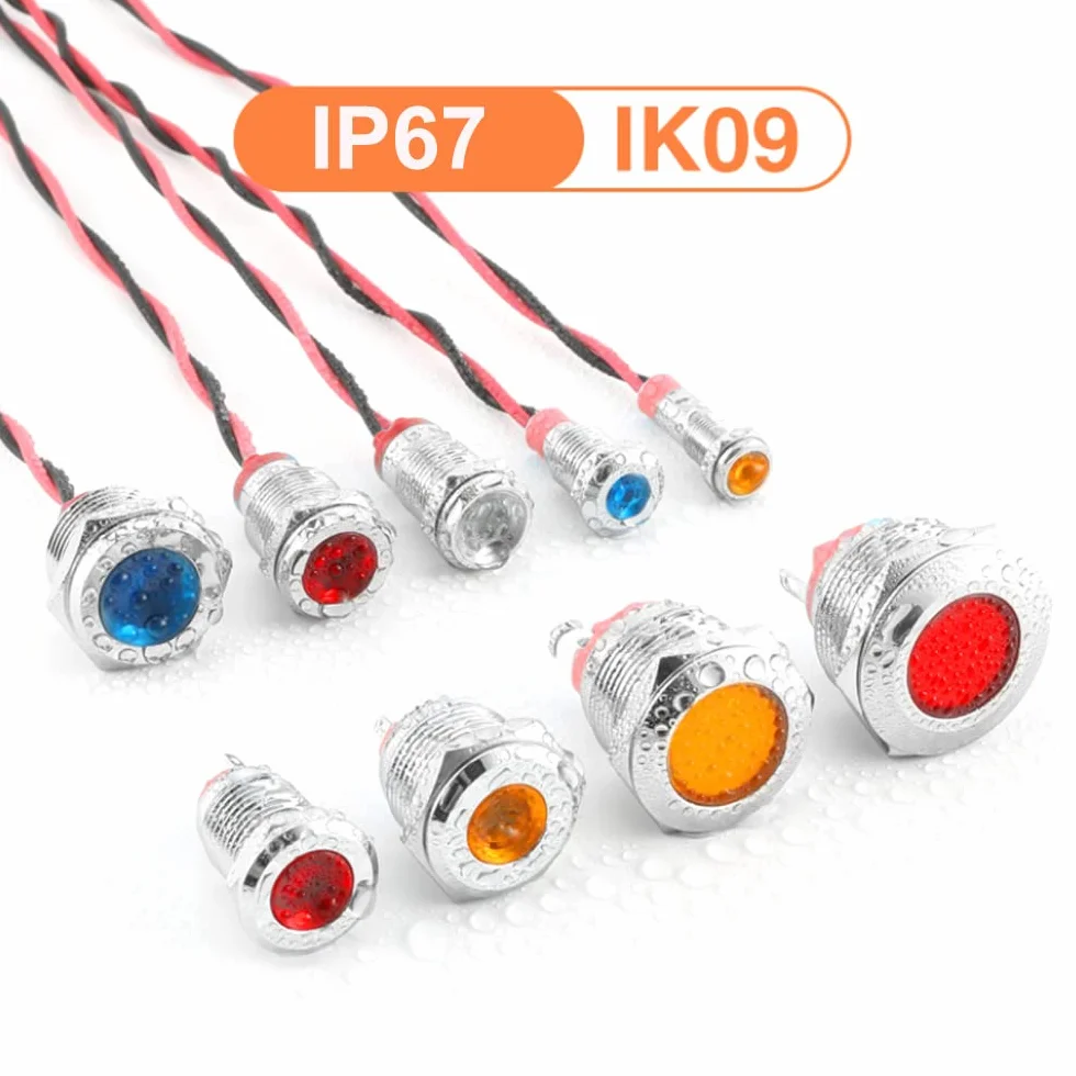 Gebildet 5 Sztuk Metalowy Wskaźnik Świetlny LED 12mm AC/DC 12-24V Wodoodporna Lampka Sygnalizacyjna Czerwony
