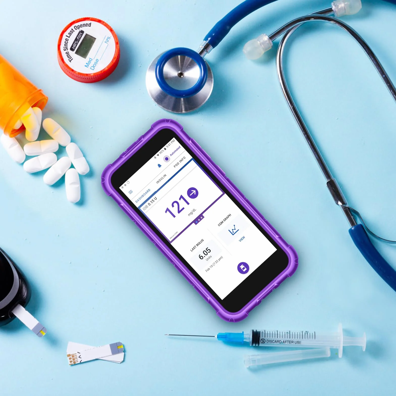MEDMAX Silikonowe etui do Omnipod 5, lekkie, odporne na wstrząsy, antypoślizgowe, miękkie etui żelowe z podniesioną osłoną do urządzenia Omnipod 5, (fioletowe)
