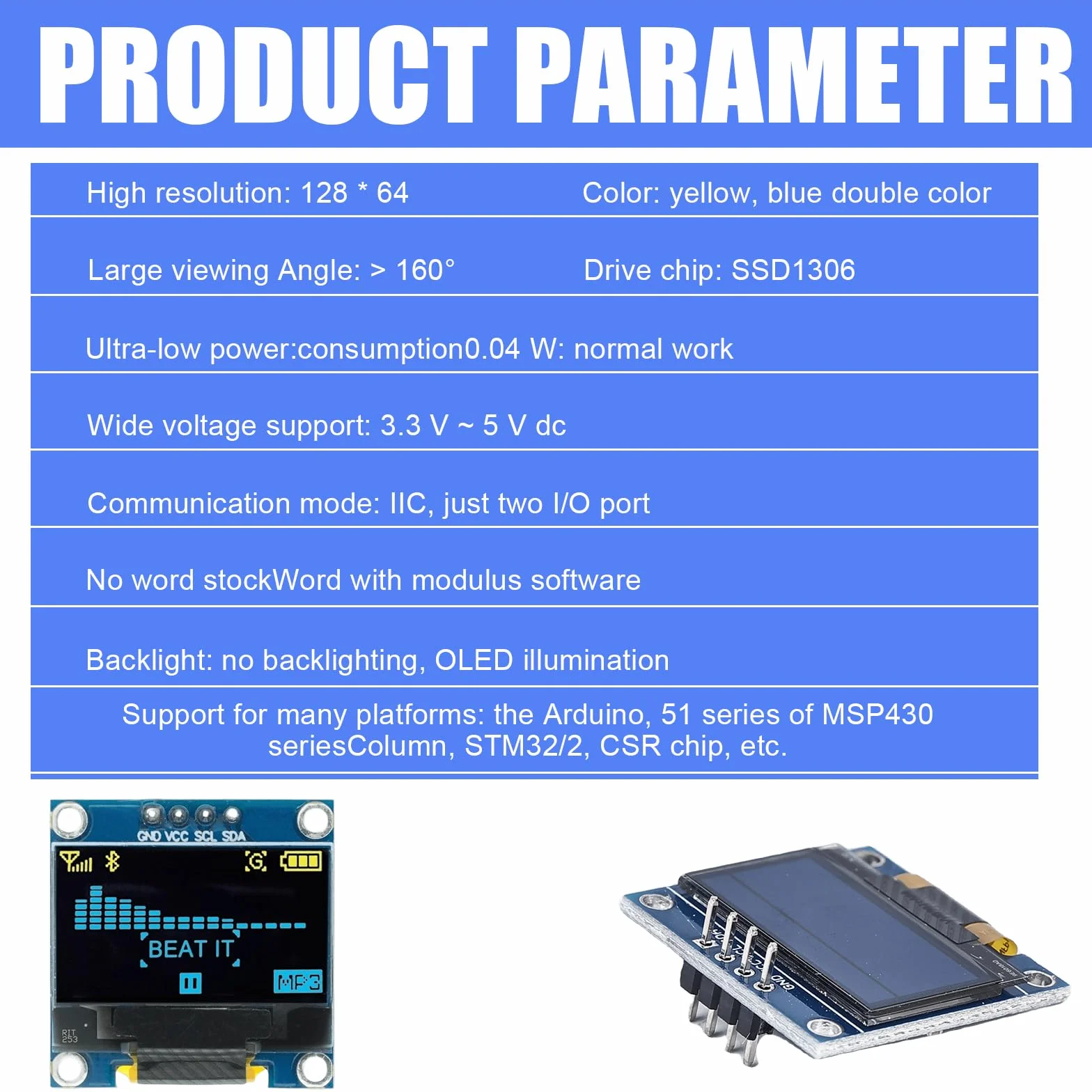 5 sztuk wyświetlacza OLED, wyświetlacz OLED o przekątnej 0,96", wyświetlacz OLED 128 x 64 pikseli, wyświetlacz OLED, serial, samoświecąca płyta wyświetlacza, wyświetlacz OLED IIC, panel wyświetlacza