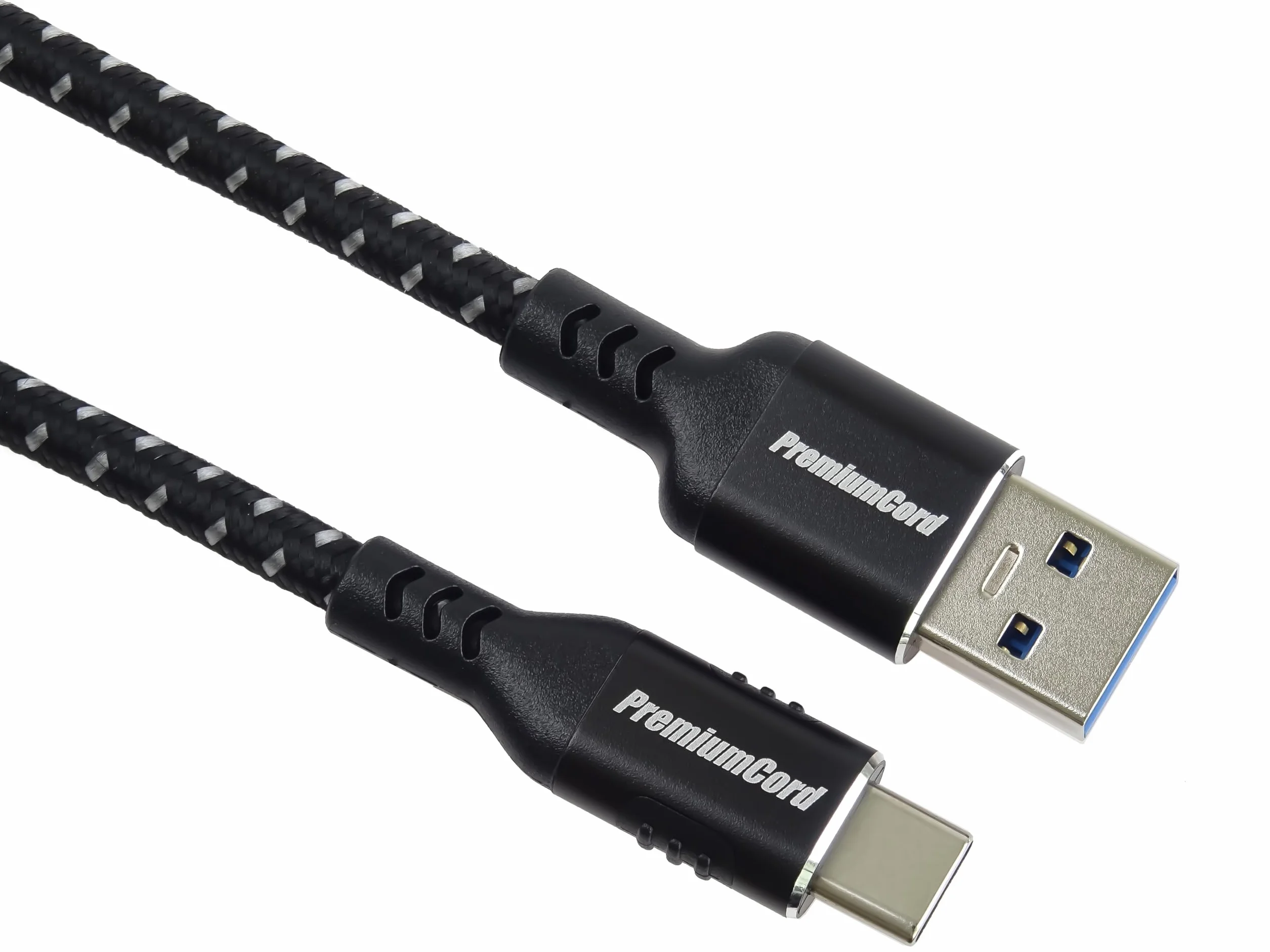 PremiumCord Kabel Połączeniowy USB-C 3.2 Gen 1, Kabel do Transmisji Danych Superspeed ​​do 5 Gbit/s, Ładowanie do 3 A, Moc Wyjściowa 60 W, PD 3.0 / QC 4.0, USB Typu A do Typu C, Czarny, Długość 0,5 m