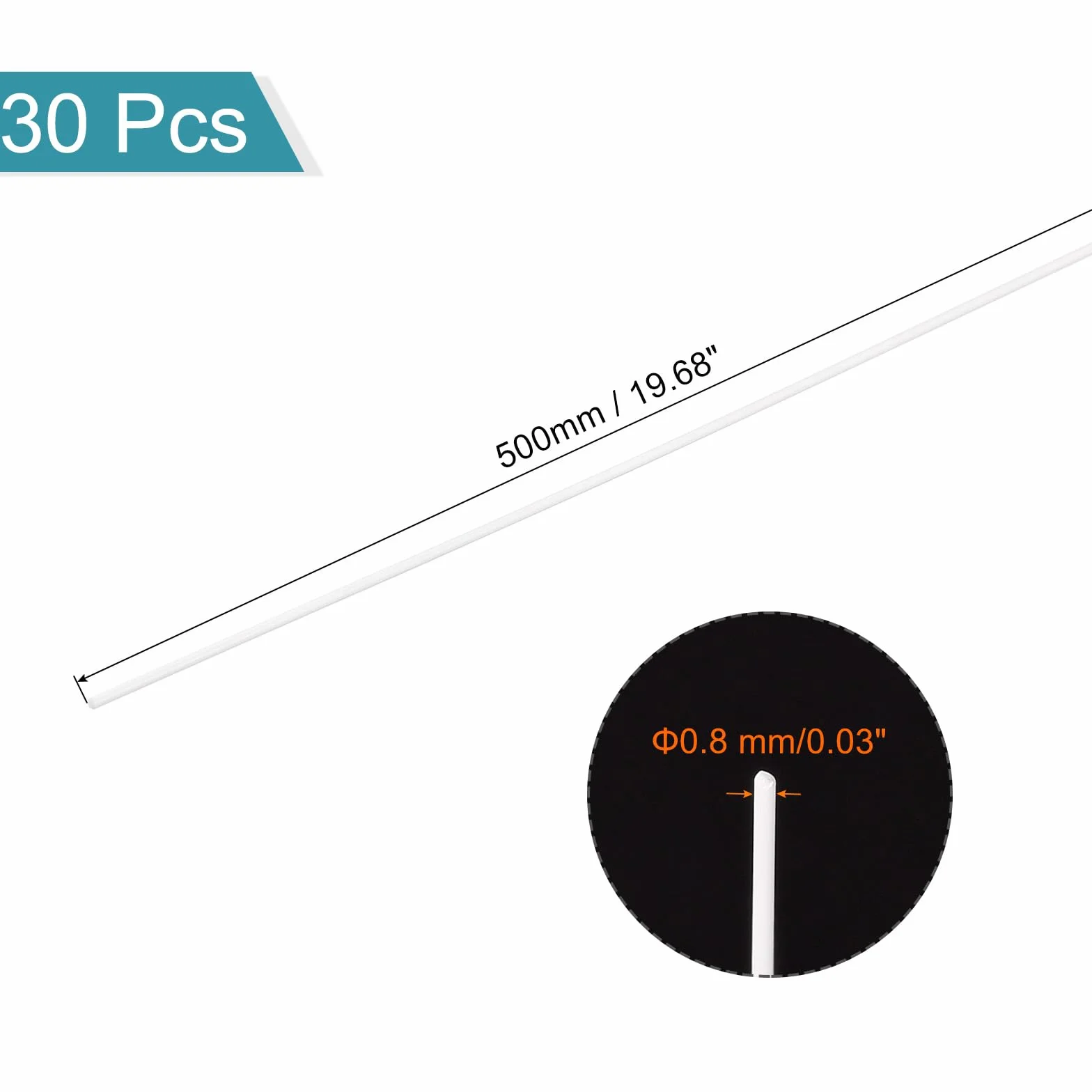 Pręt z tworzywa sztucznego ABS 0,8 mm x 500 mm okrągły pełny materiał 30 sztuk