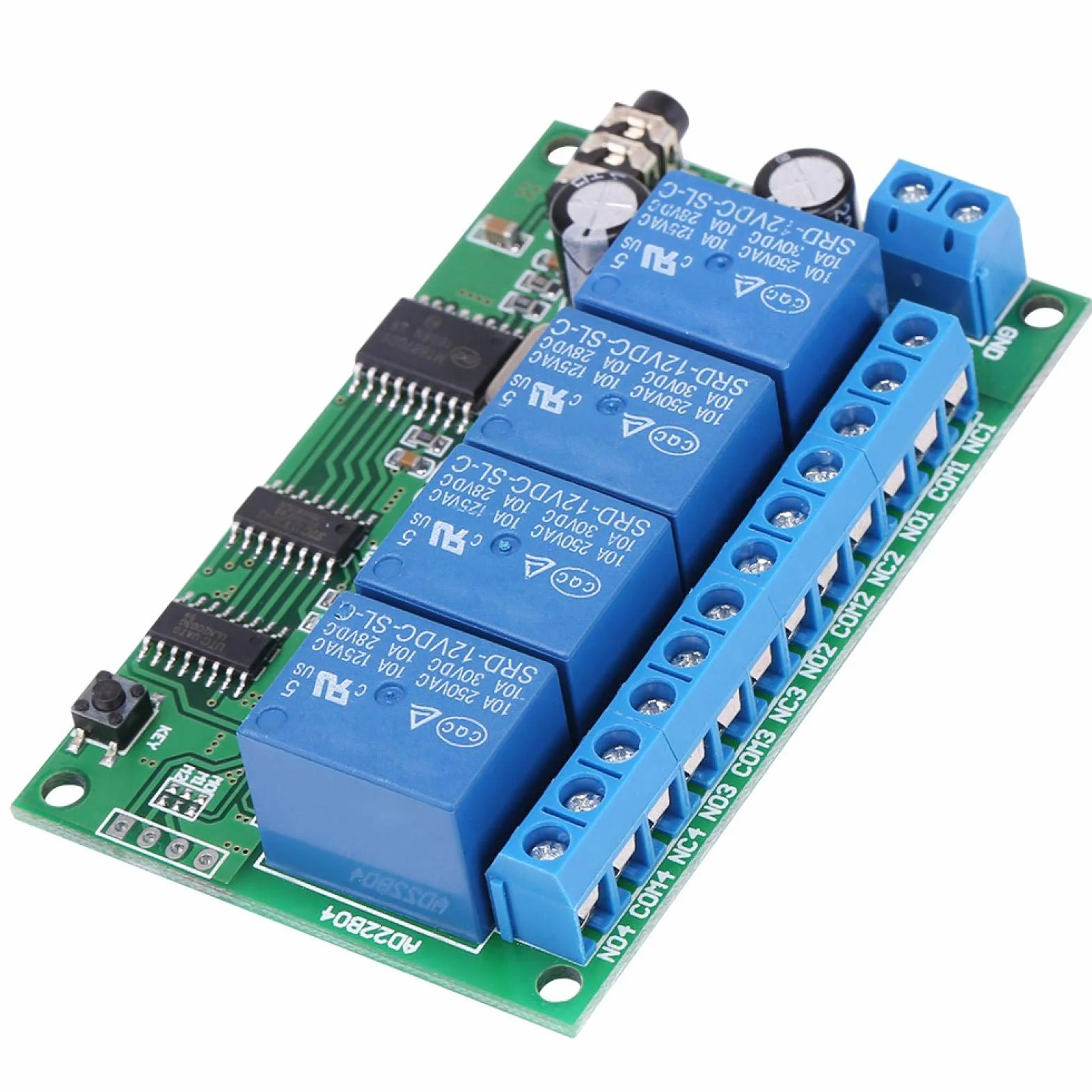 4 Kanal Decoder Relais, AD22B04 12 V DTMF Relais Modul (10 A / 250 VAC, 10 A / 125 VAC, 10 A / 30 VDC, 10 A / 28 VDC, 10 A / 12 VDC)