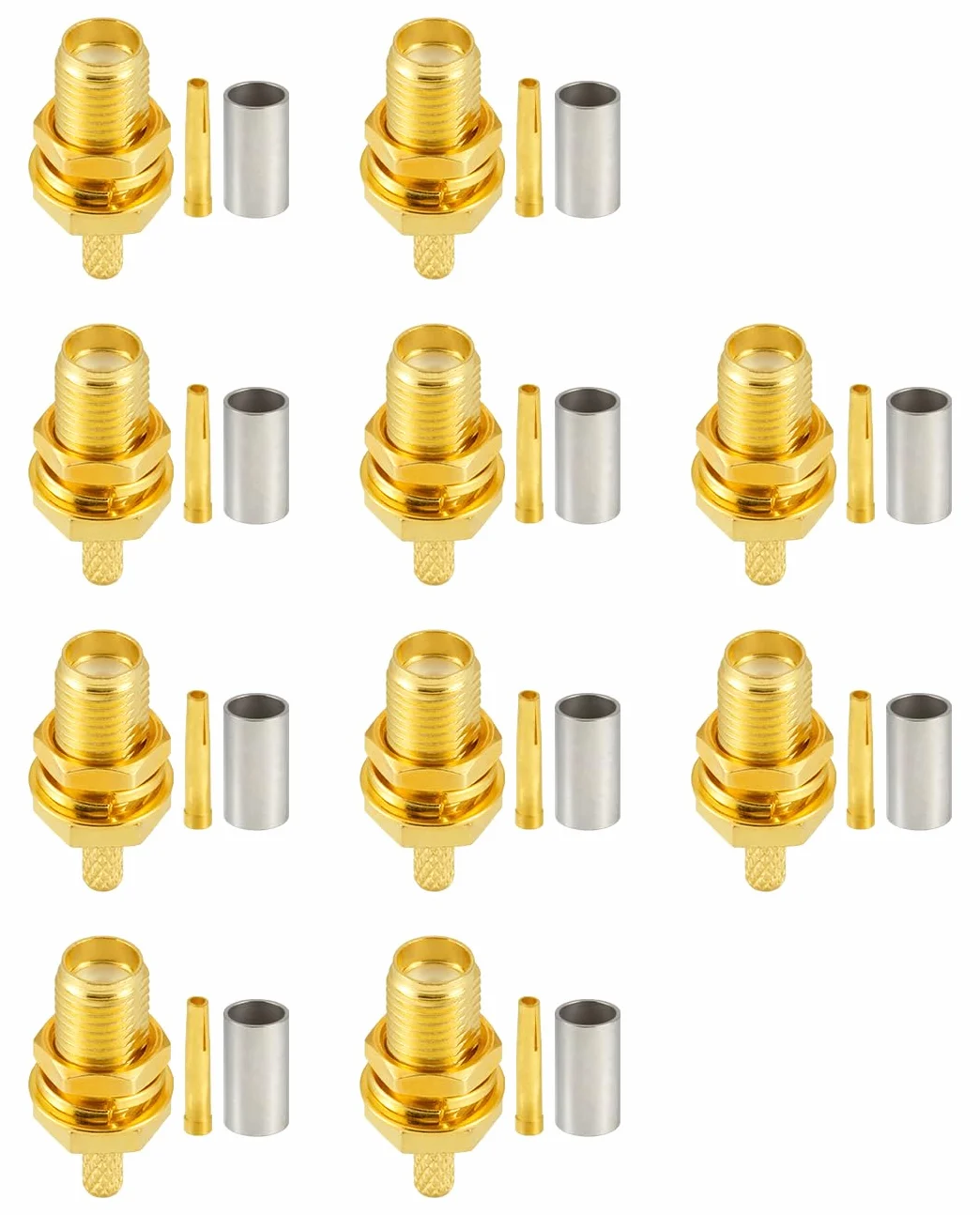 Vecys 10 PCS SMA Złącza SMA Żeński Grodziowe Złącze Zaciskane dla RG316 RG174 Kabel Koncentryczny RF