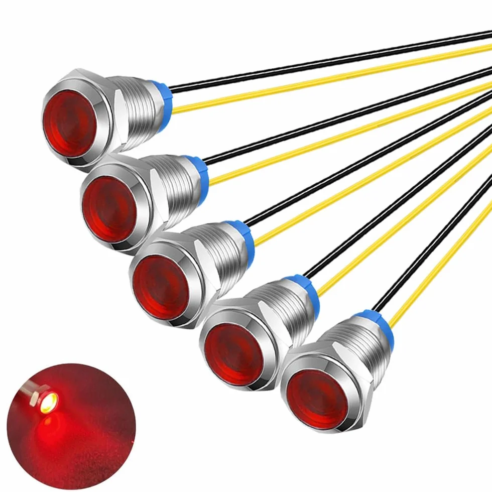 Gebildet 5 Sztuk 10mm 230V Ac Led Metalowy Wskaźnik Świetlny Wodoodporna Lampka Sygnalizacyjna (Czerwona)