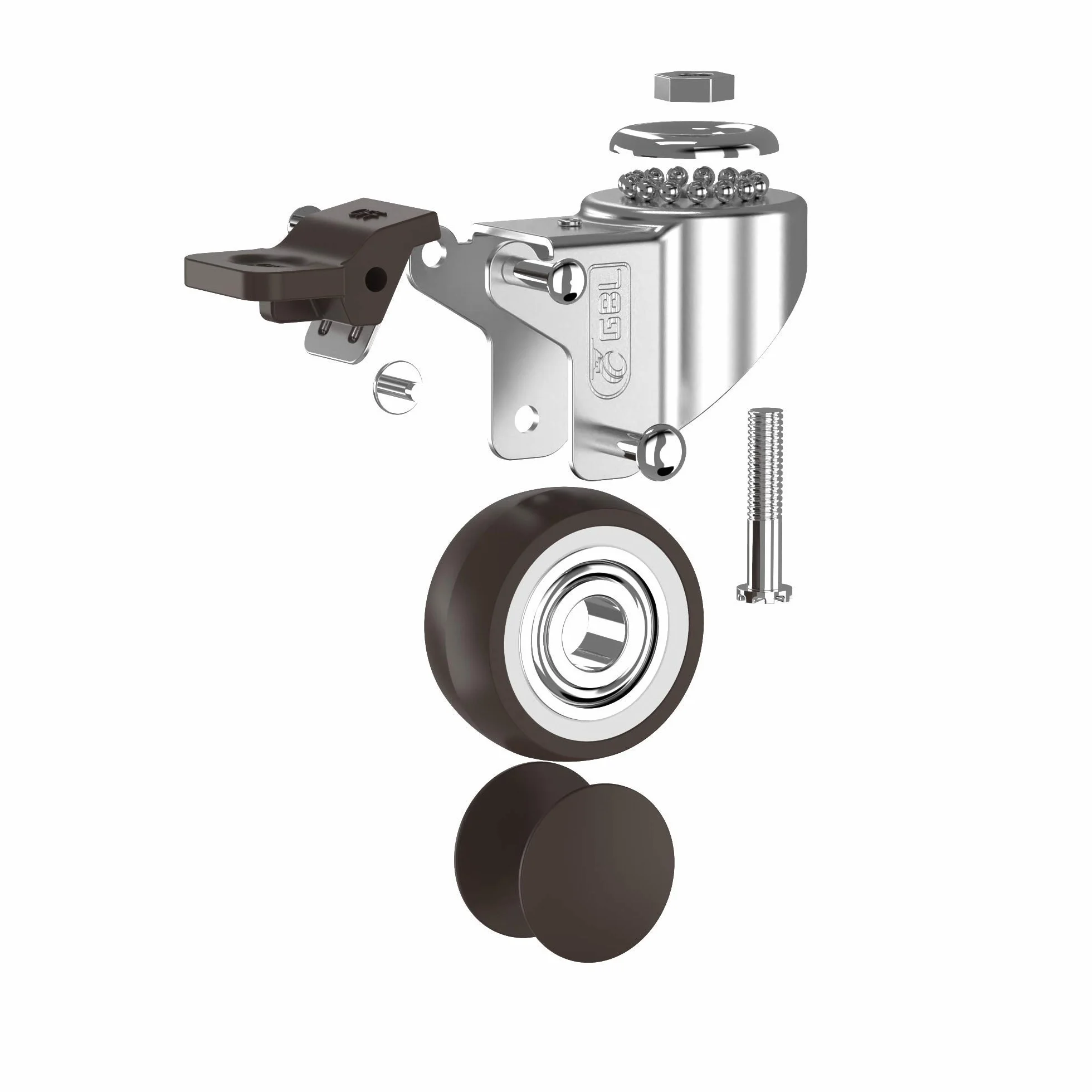 GBL Wytrzymałe koła meblowe z 2 hamulcami + śrubami - 50 mm M10 x 25 mm do 200 kg - opakowanie 4 bez śladów podłogi, ciche kółka do mebli, gumowane kółka do wózków - srebrne kółka