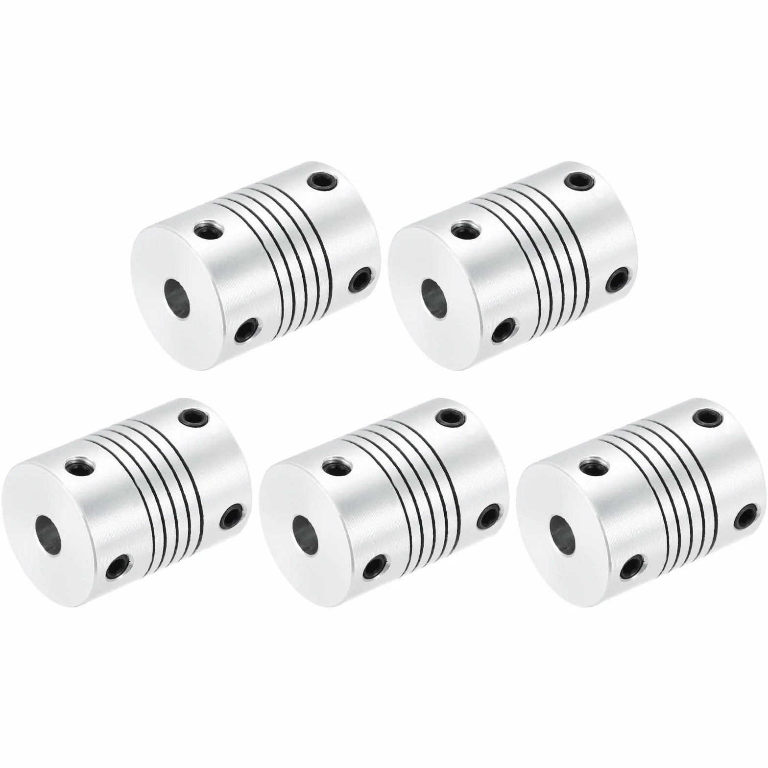 QUARKZMAN 5 sztuk 5 mm do 5 mm sprzęgło wału ze stopu aluminium L25xD19 elastyczne złącze złącza złącza silnika krokowego do drukarki 3D maszyna CNC zrób to sam, srebrny