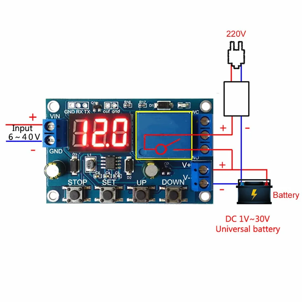 Heemol 2 sztuki moduł kontroli ładowania akumulatorów DC 6-40V programowalny przełącznik niskiego napięcia do monitorowania akumulatora 18650 z wyłączeniem z wyświetlaczem.