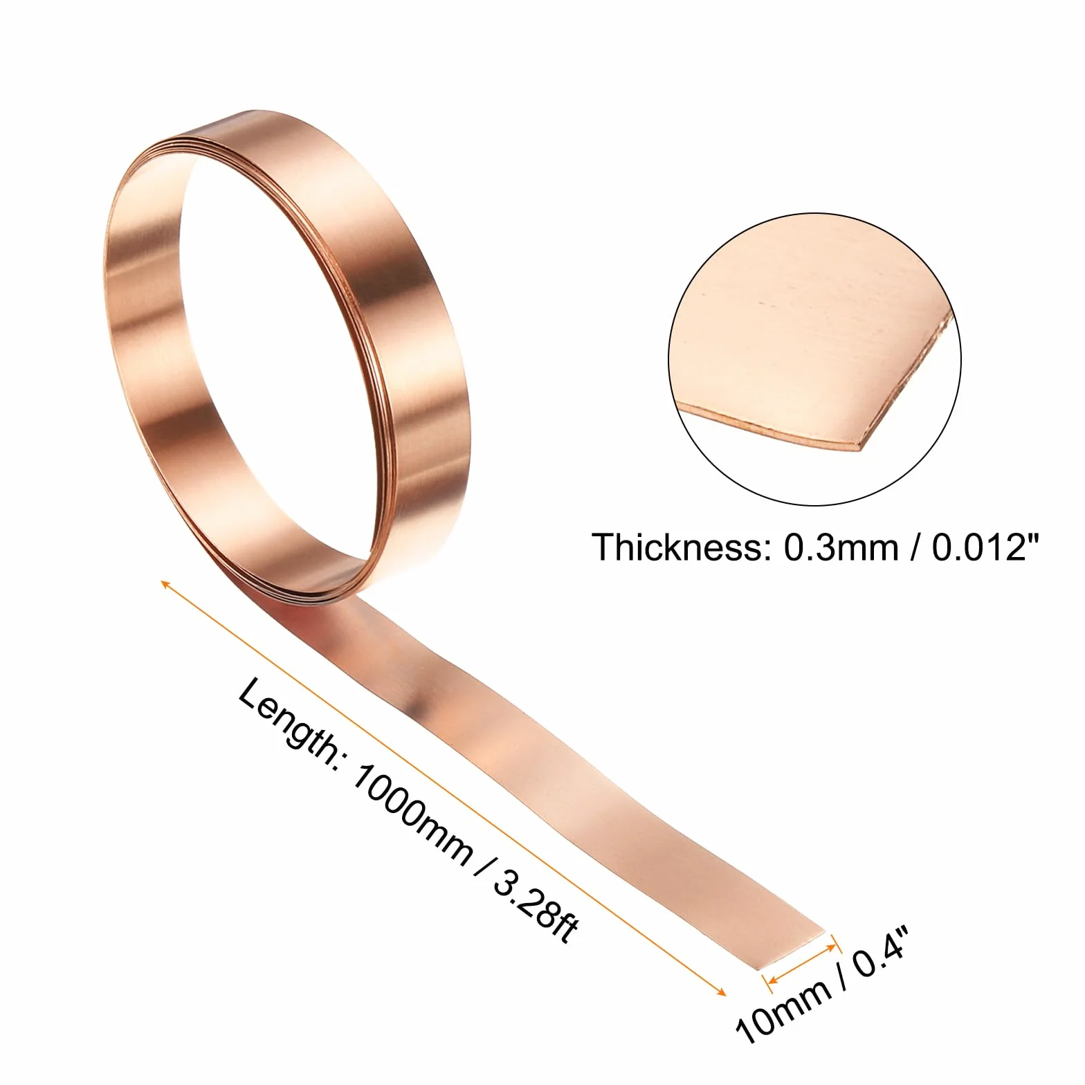 QUARKZMAN Blacha miedziana 0,3 mm 99,95% wodoodporna taśma 10 mm x 1 m do elektroniki DIY