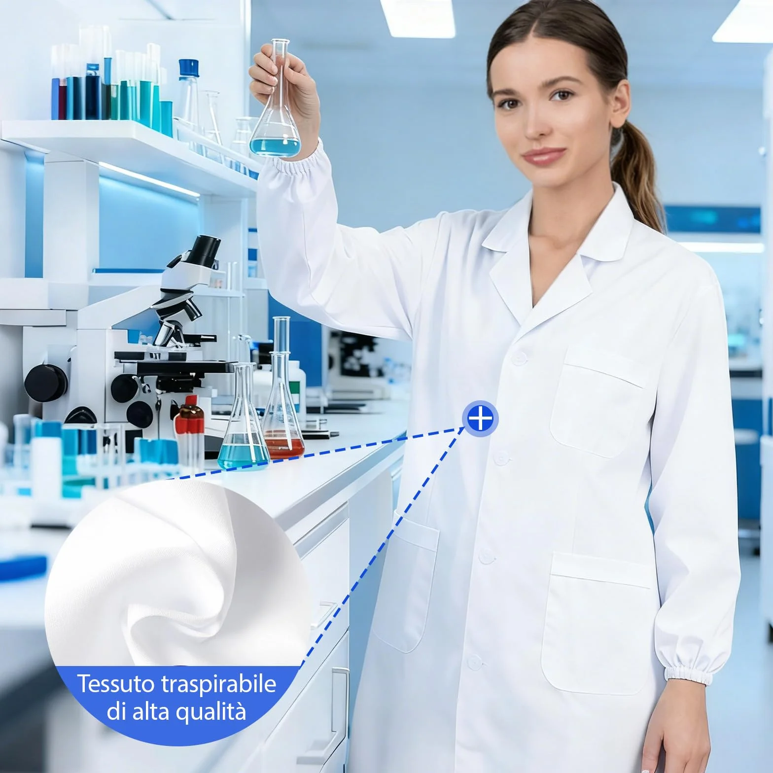 1 Biały fartuch laboratoryjny, fartuch laboratoryjny dla kobiet mężczyzn biały fartuch medyczny laboratorium medyczne płaszcz