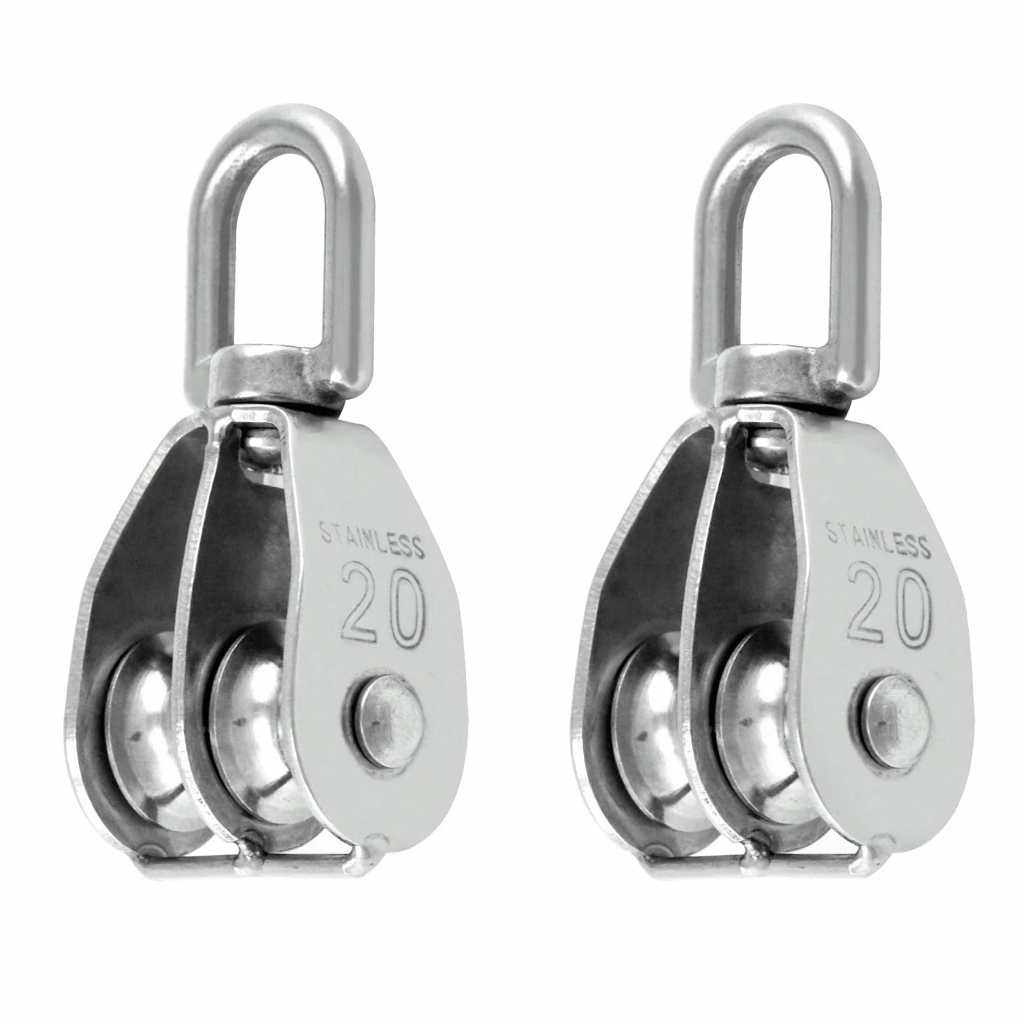 QWORK® M20 podwójny blok koła pasowego ze stali nierdzewnej 304 koło pasowe do lin wciągników linowych, statków, jachtów, 2 sztuki