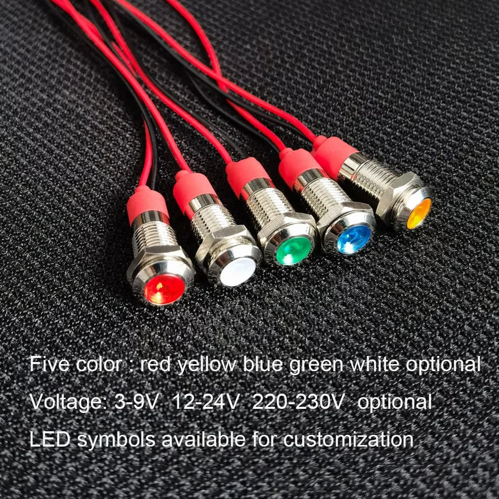 GUUZI 8mm LED Lampka Kontrolna 12-24V Wodoodporna Wskaźnik Panel Metalowy Zielony 6 szt