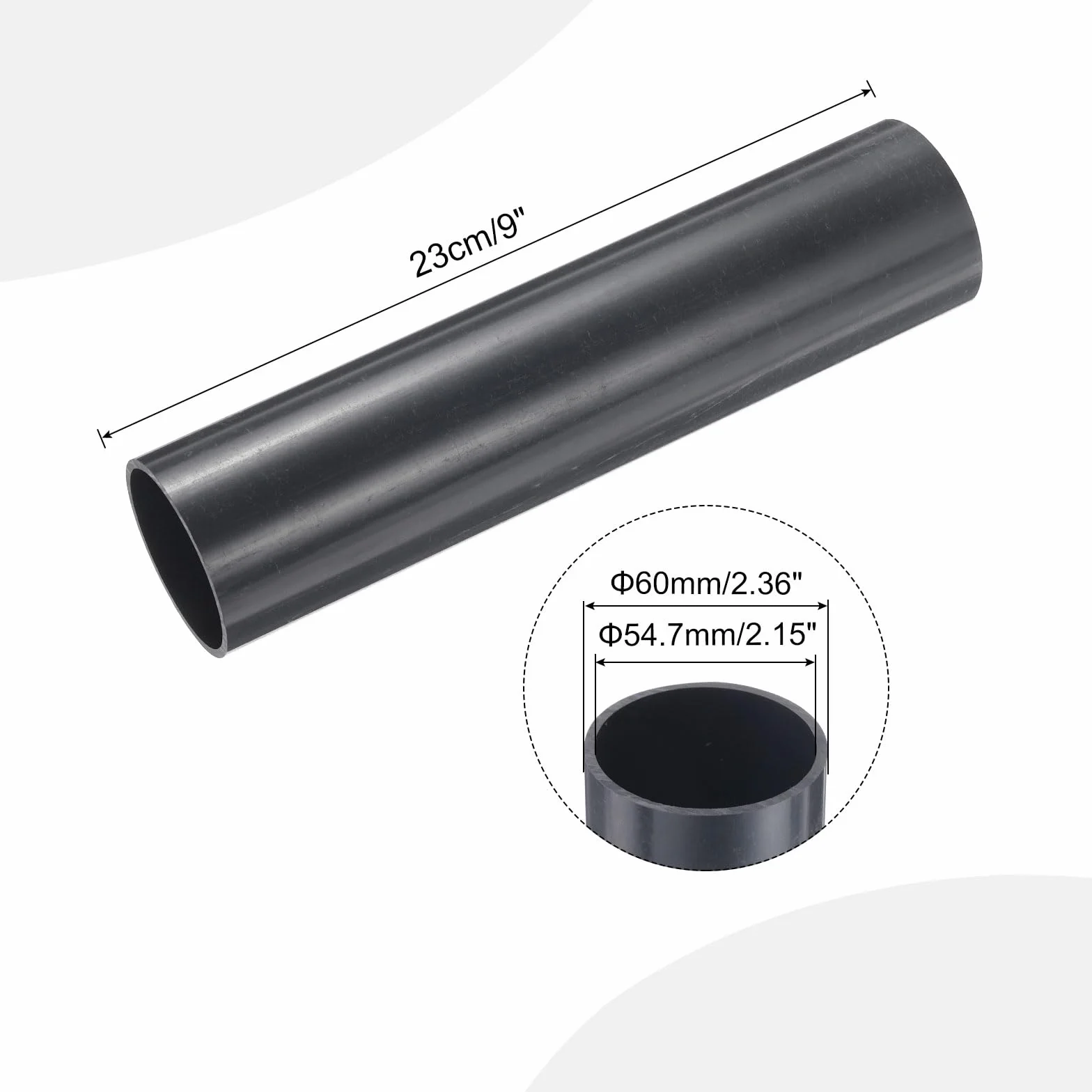 QUARKZMAN Rura PCW o średnicy 54,7 mm, długość 0,23 m, okrągła, z tworzywa sztucznego, do ogrodu, akwarium, rury wodnej, kanału kablowego, węża wentylacyjnego (ciemnoszara)