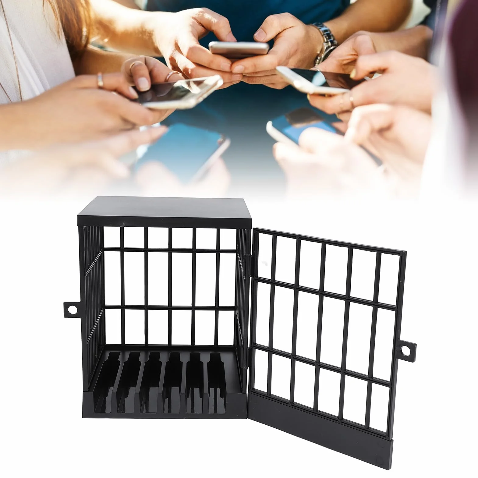 Plastikowa Skrzynka na Telefon z Zamkiem i Kluczem, Zamykana Klatka na Telefon do 6 Telefonów
