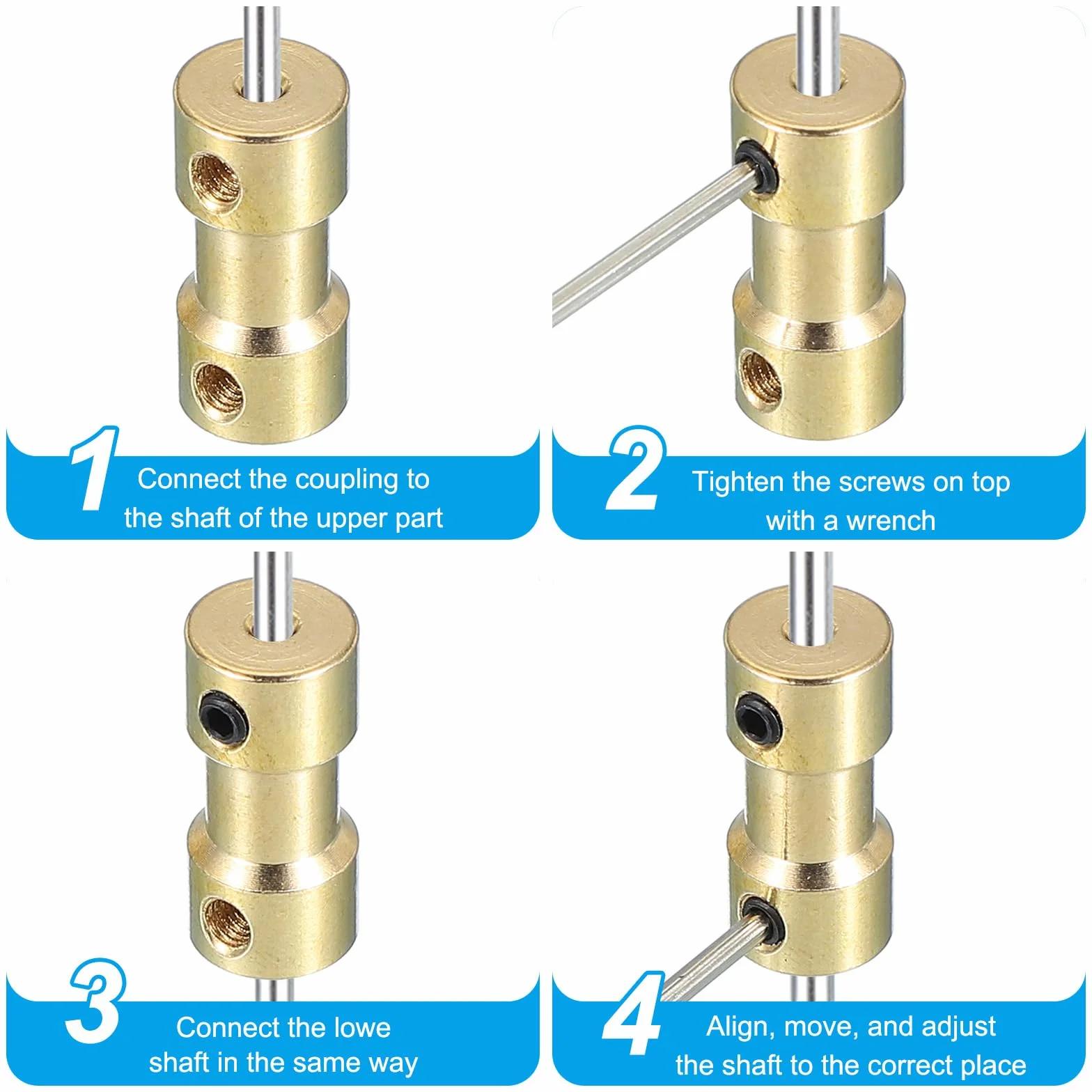 PATIKIL Przegub sprzęgła z wałem mosiężnym 2 mm do 4 mm, 8 sztuk łączników wału silnika, przedłużacz wału silnika, sztywny adapter, przegub transmisyjny ze śrubami do wału opon samochodowych RC