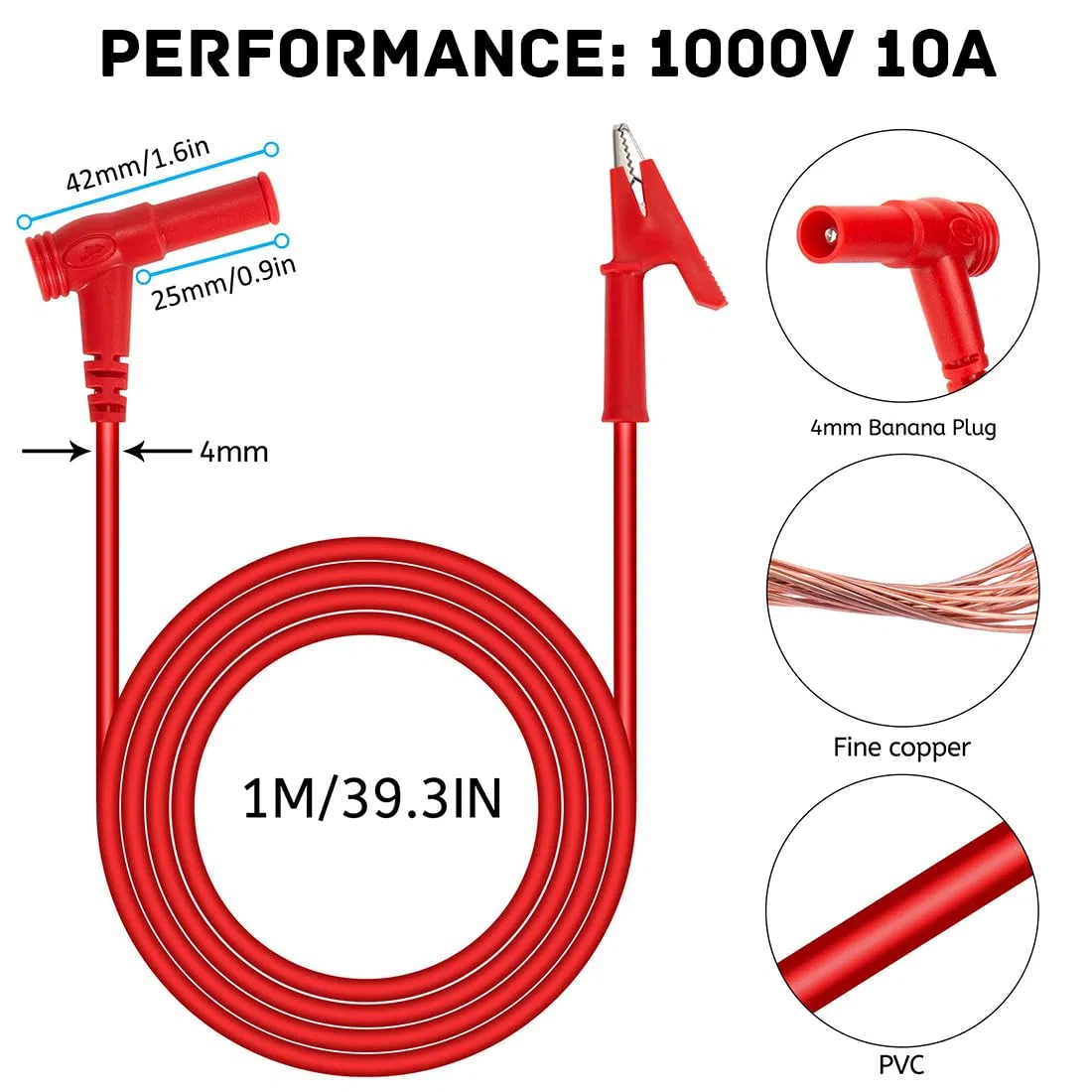 Multimetr przewody pomiarowe, zestaw 4 mm, wtyczka bananowa do zacisku krokodylkowego, kabel testowy, końcówki pomiarowe, zestaw do testowania cyfrowego multimetru (2 szt.)