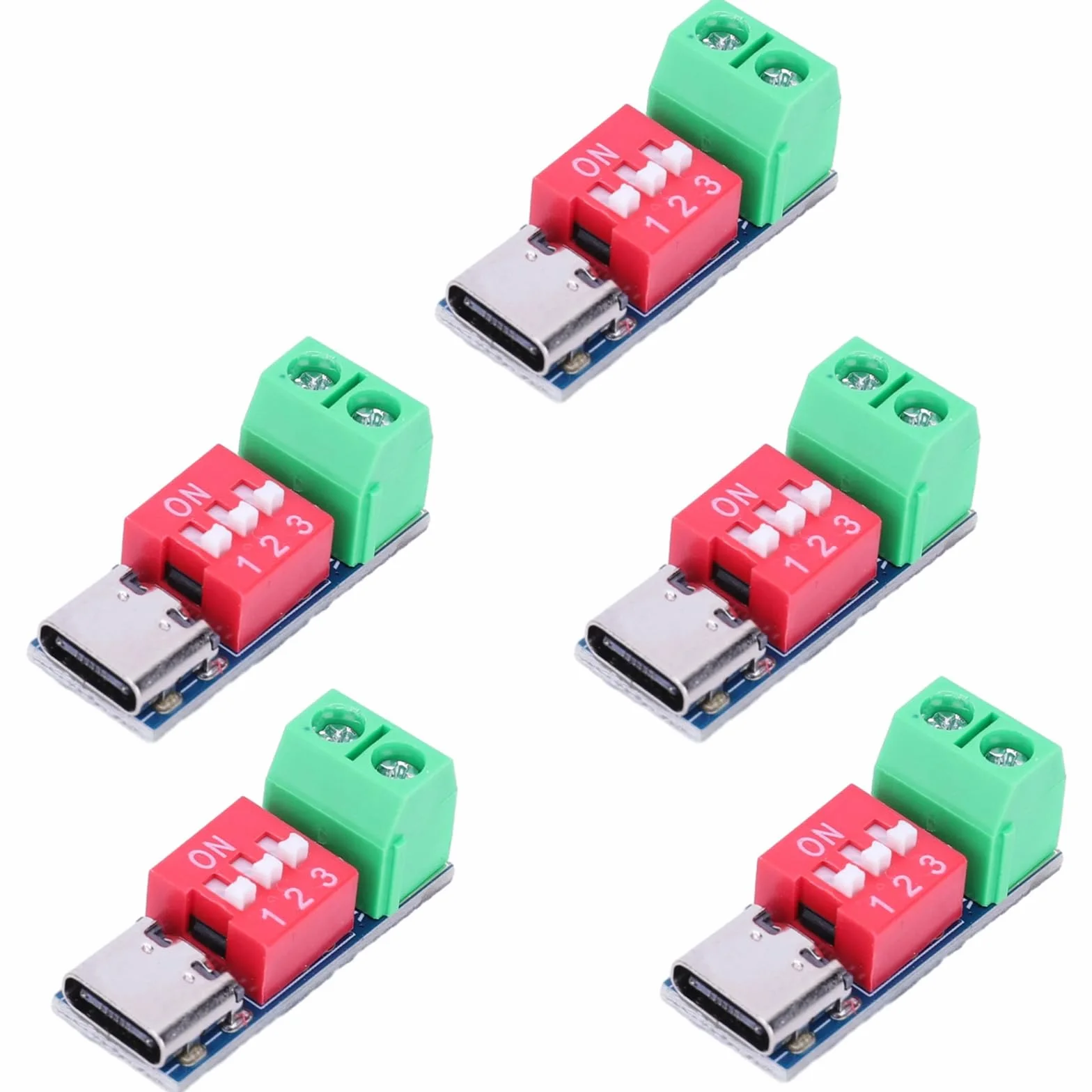 5 sztuk modułów sterujących USB C PD PD/QC Decoy Board, regulowane napięcie 5/9/12/15/20 V, 100 W, regulacja DIP, moduł Power Delivery Boost, szybkie ładowanie