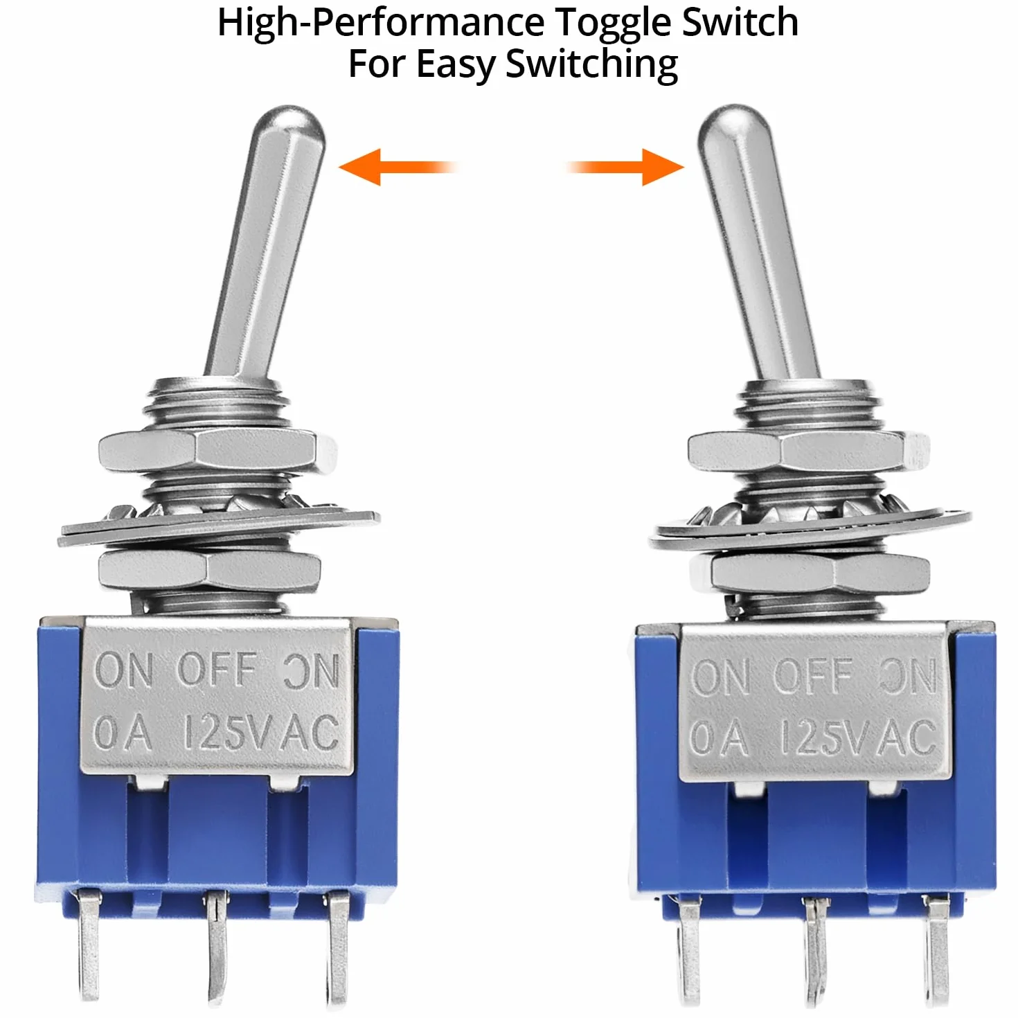 QWORK® MTS-203 DPDT 3-pozycyjny przełącznik dźwigienkowy, 6-pinowy AC 125 V 6 A ON-OFF-ON, 10 sztuk