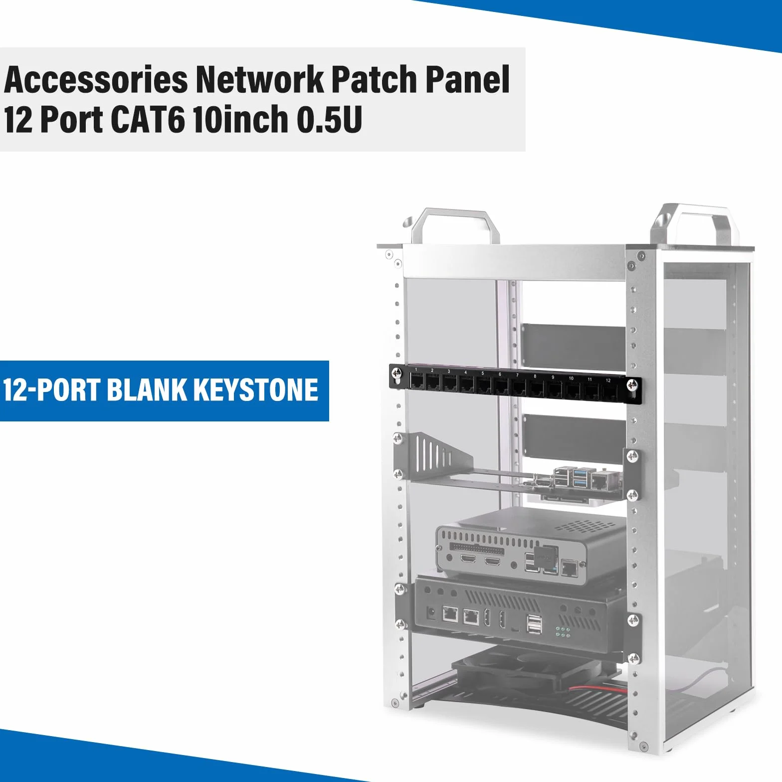 GeeekPi 12-portowy panel krosowy, 0,5U CAT6 Network Patch Panel do DeskPi RackMate T1/T0/T2 Rackmount i 10-calowego serwera Rack/szafy sieciowej
